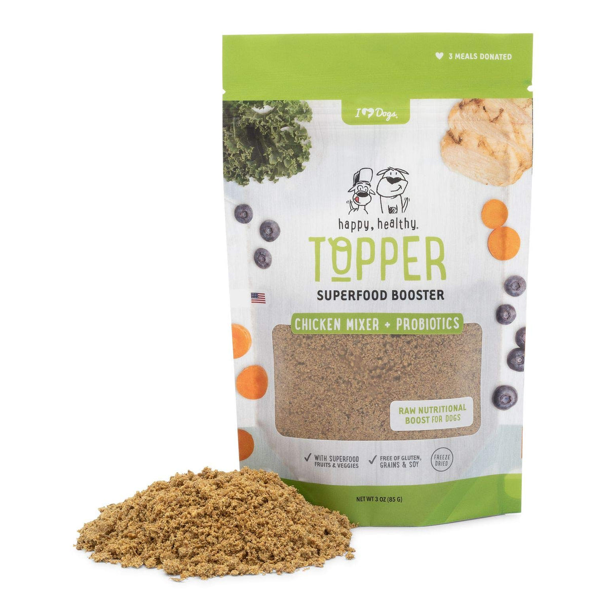 Iheartdogs Dog Food Topper - Freeze-Dried Raw Dog Food Seasoning - Grain Free Superfood Meal Mixer (Chicken, 3 Ounce)