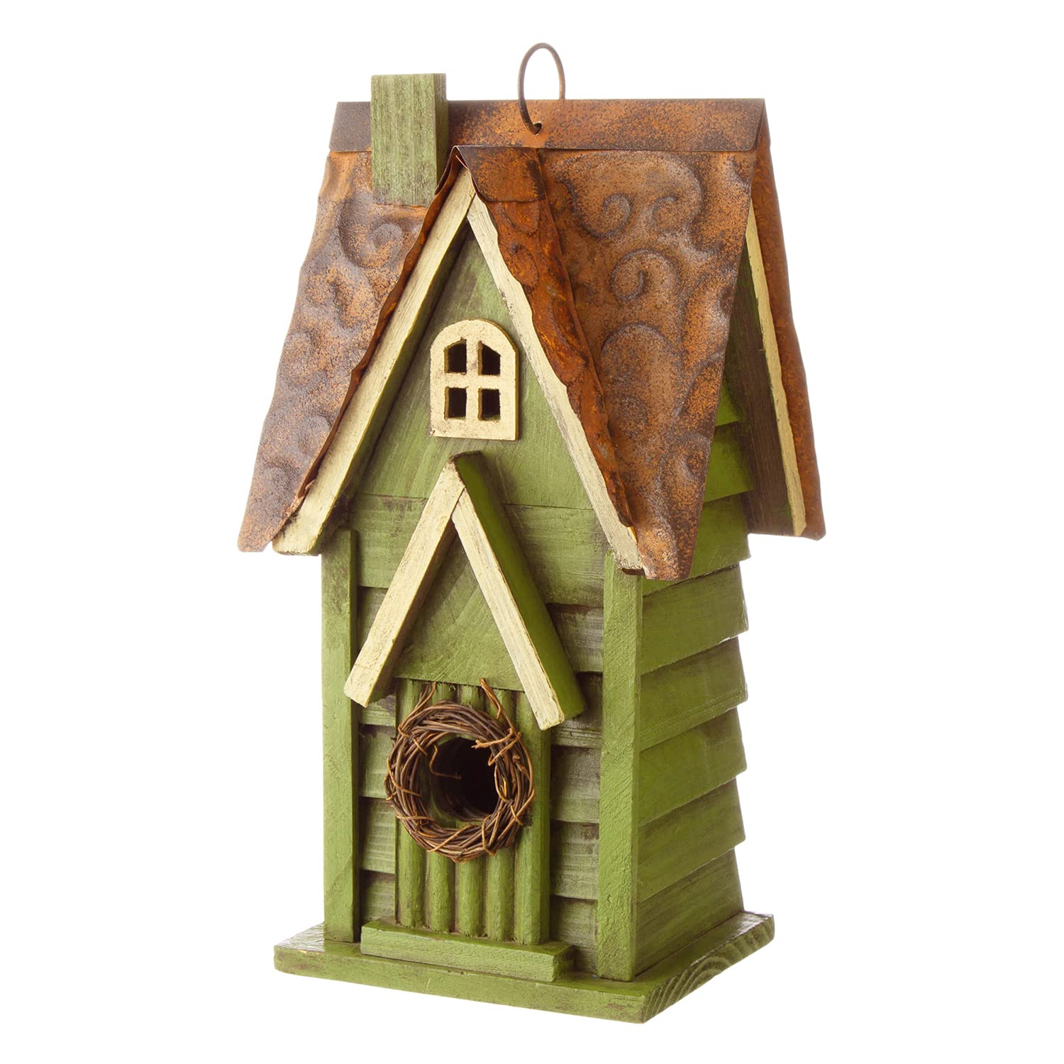 Glitzhome 12 H Green Hanging Distressed Solid Wood Garden Bird House Decoratvie Birdhouse