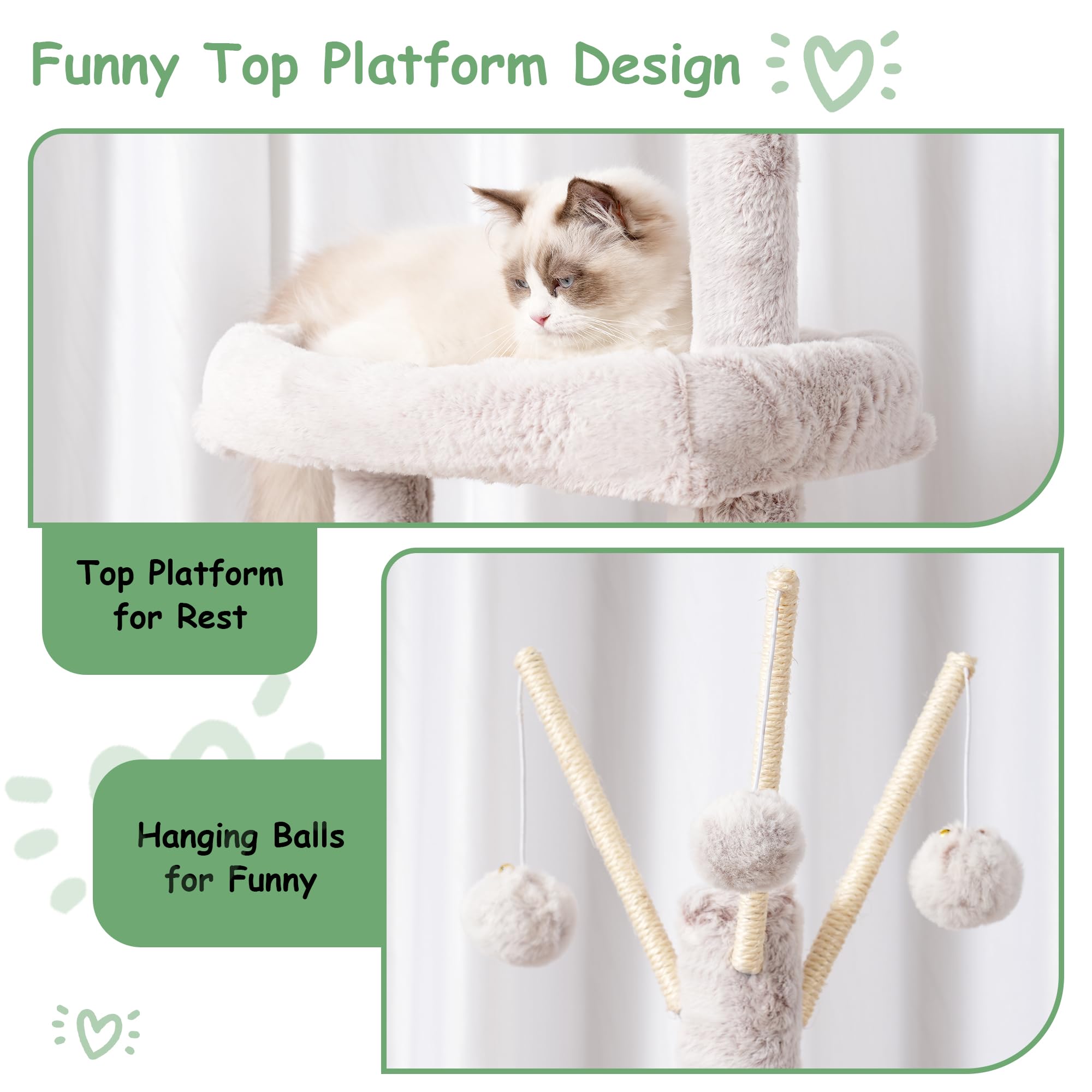 Gitelsnour Cat Tree, 63 Inch Multi-Level Cat Tower For Indoor Cats, Cat Condo With Cat Scratching Post And Board, Cat Hammock, M