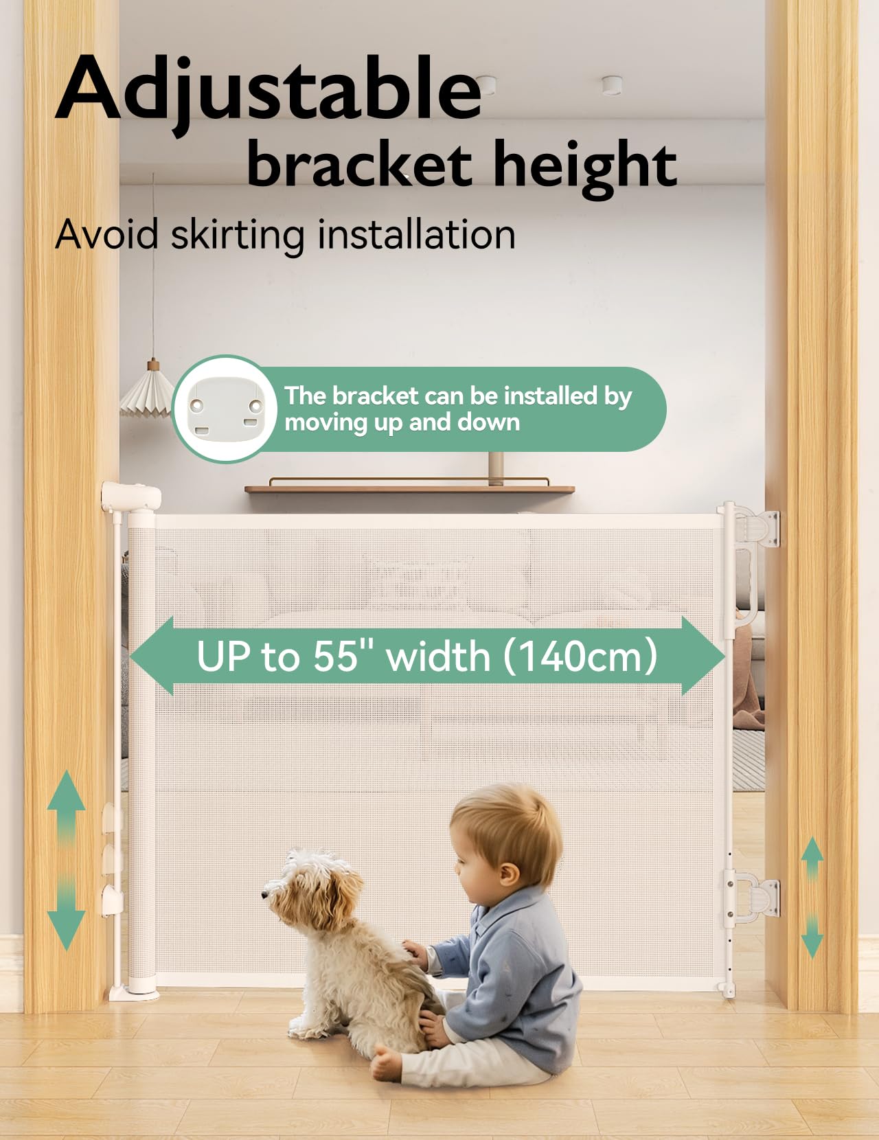 Momcozy Baby Gate, Auto Lock Retractable Baby Gate or Dog Gate, ?Auto Lock?33    Tall, Extends to 55    Wide, Mesh Safety Baby G