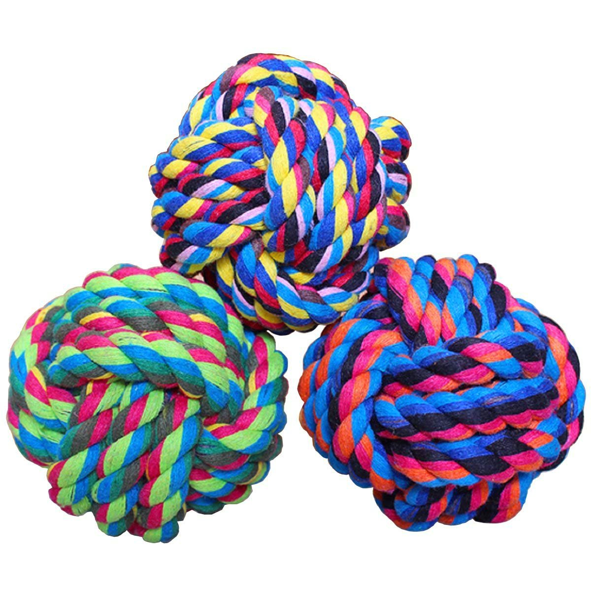 Wellbro Pet Chew Toy, Knots Weave Cotton Rope, Biting Small Ball For Dogs & Cats, 3 In One Pack