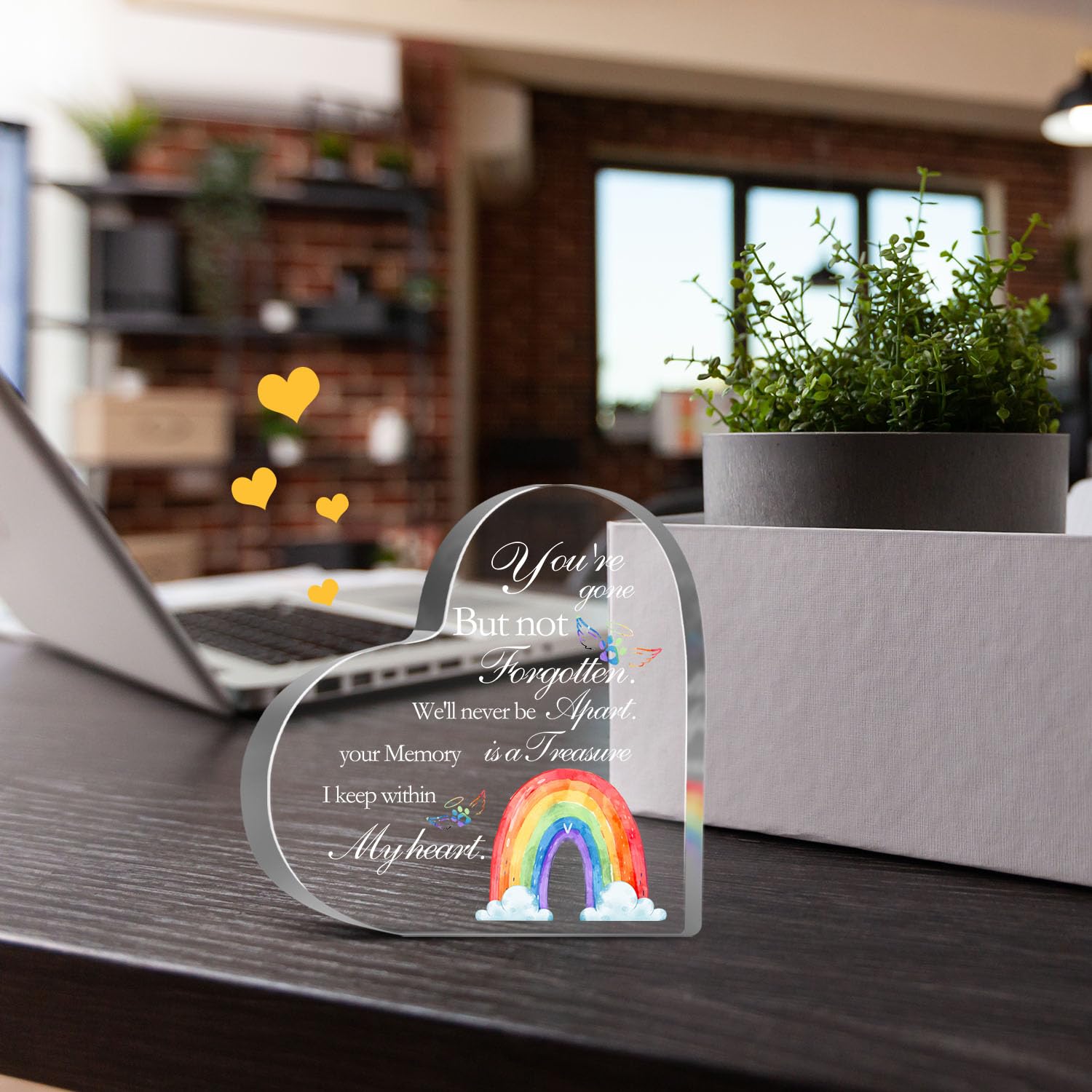 Munlicar Acrylic Decorative Signage, Pet-Rainbow Memorial Signage, Heart Shaped, 5.1 X 5.1 Inches, For Loss Of Dog Cat, Sympathy