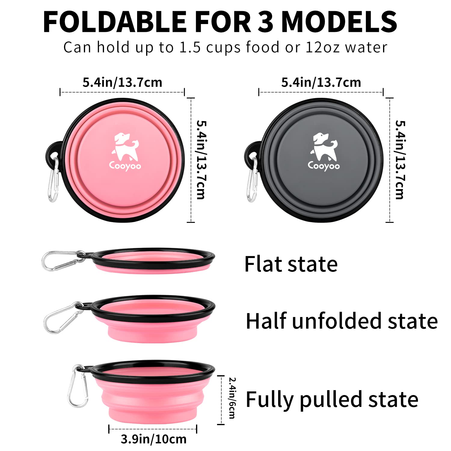 COOYOO Collapsible Dog Bowl,2 Pack Collapsible Dog Water Bowls for Cats Dogs,Portable Pet Feeding Watering Dish for Walking Park