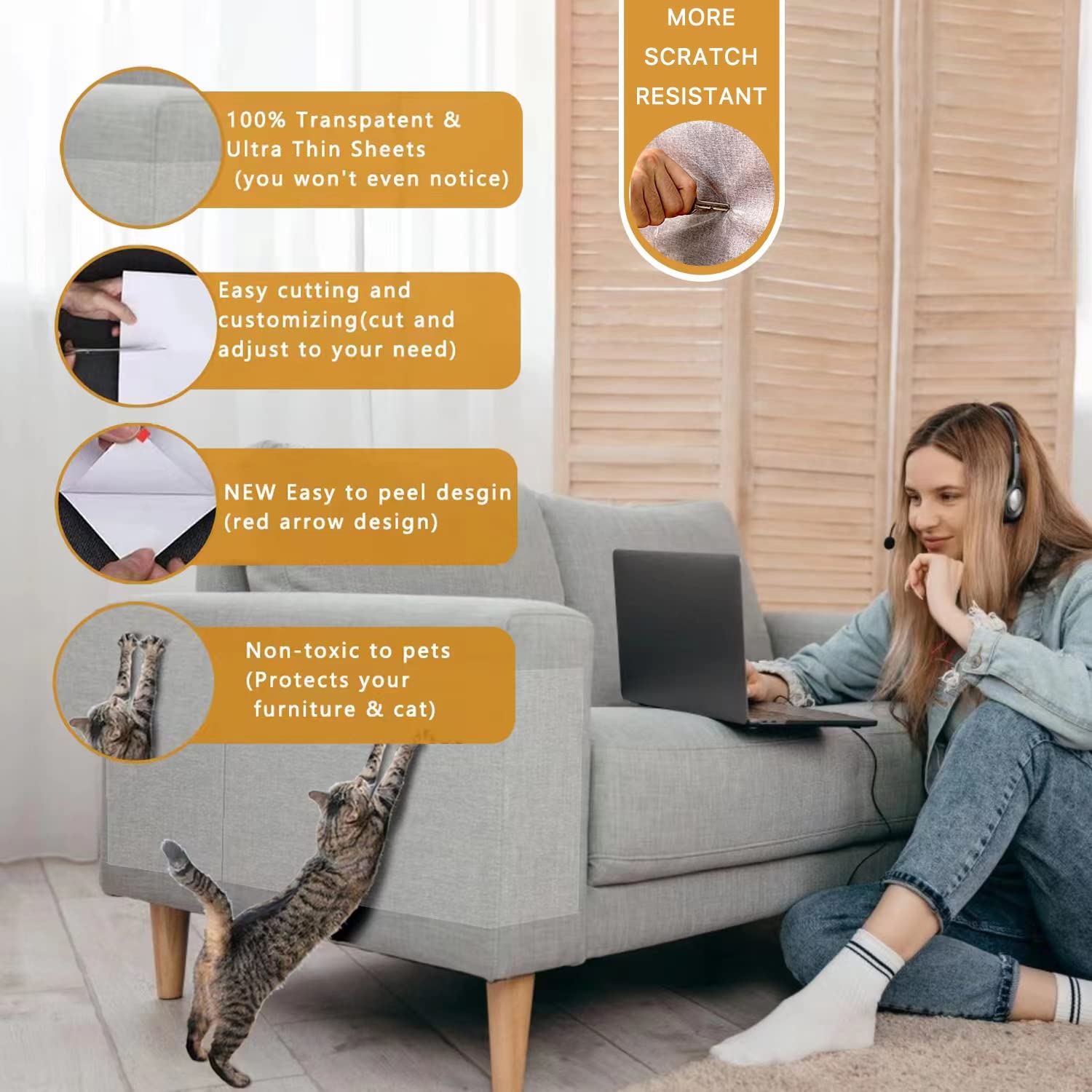 Anti Cat Scratch Furniture Protectors From Cats, Cat Scratch Deterrent Tape, Corner Couch Protector, Double Sided Sofa Anti Scra