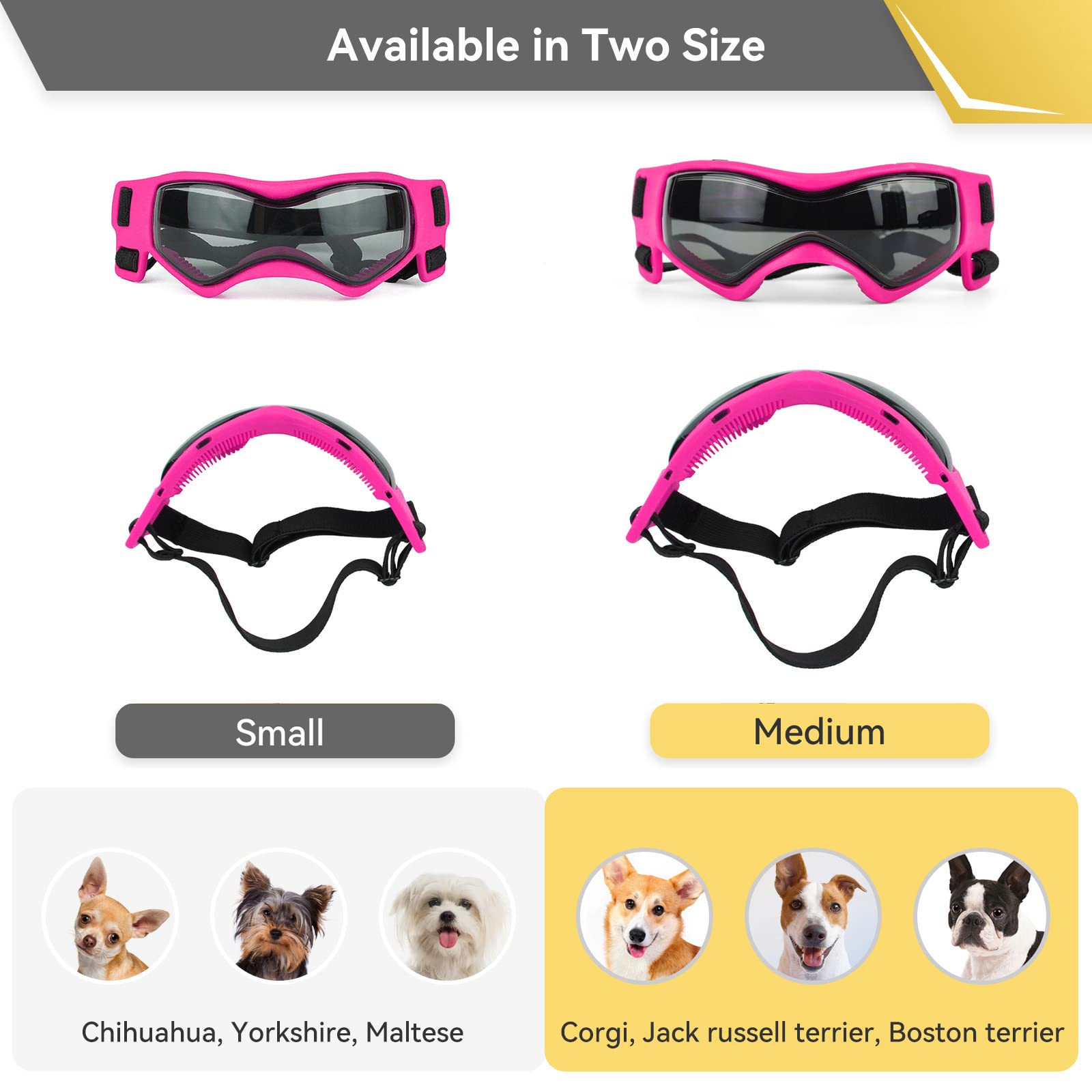 Petleso Dog Goggles Small Breed, Uv Protection Dog Sunglasses Medium Breed Dog Goggles For Medium Dog Outdoor Riding Driving, Medium Pink