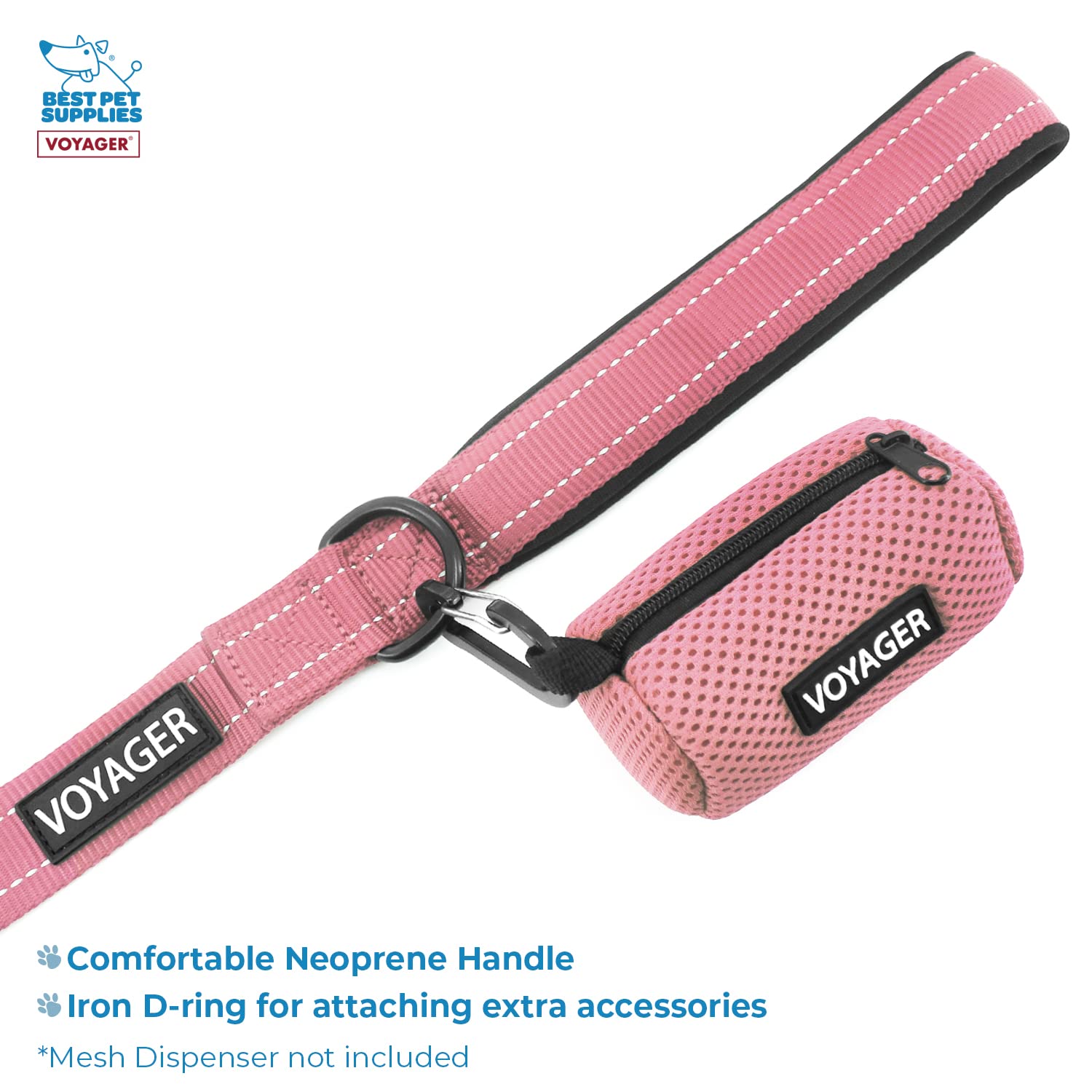 Voyager Step-In Air All Weather Mesh Harness And Reflective Dog 5 Ft Leash Combo With Neoprene Handle, For Small, Medium And Large Breed Puppies By Best Pet Supplies - Leash Harness (Pink), Xxs