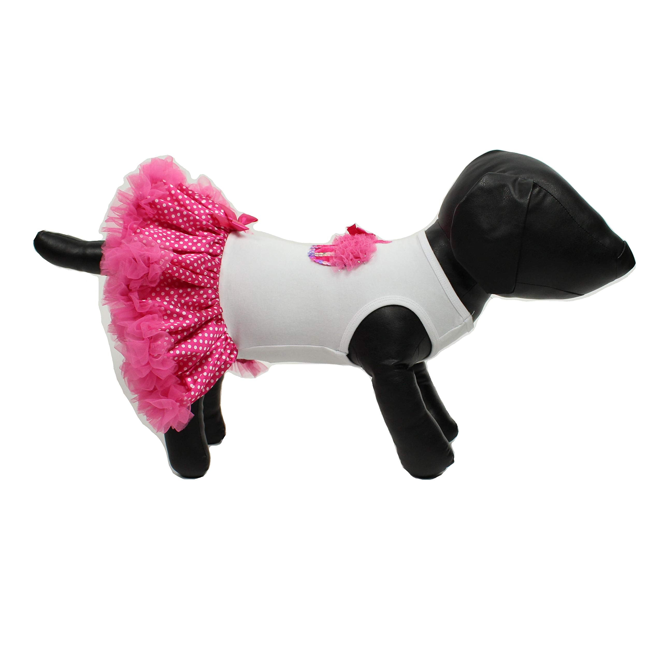 Hotpink/White Cupcake Petti Dress For Dogs, 13-15 Inch