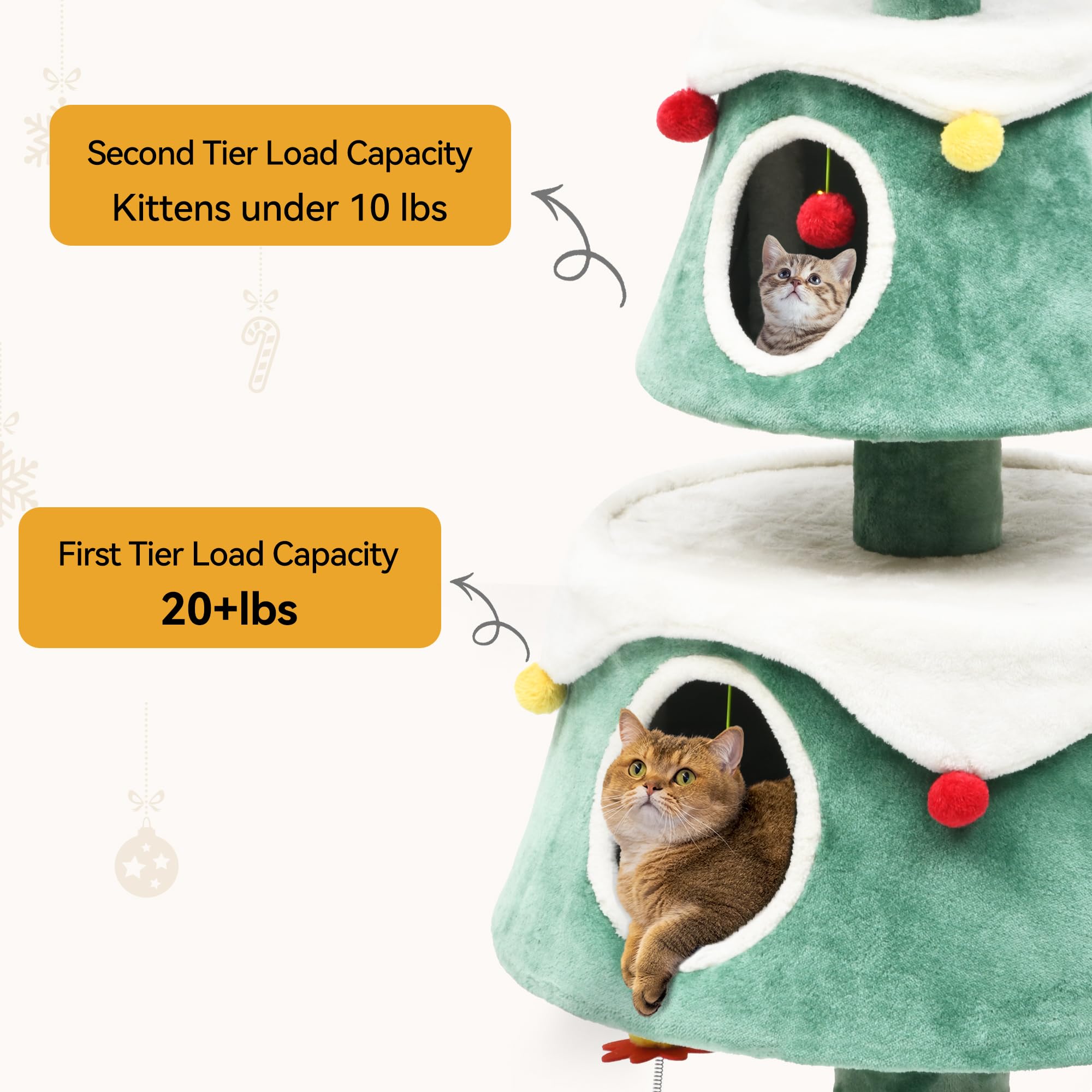 Yitahome 63 Christmas Cat Tree With Cat Teaser Toy, Cat Tower For Indoor Cats With 2 Cat House, Christmas Tree Design With Plu