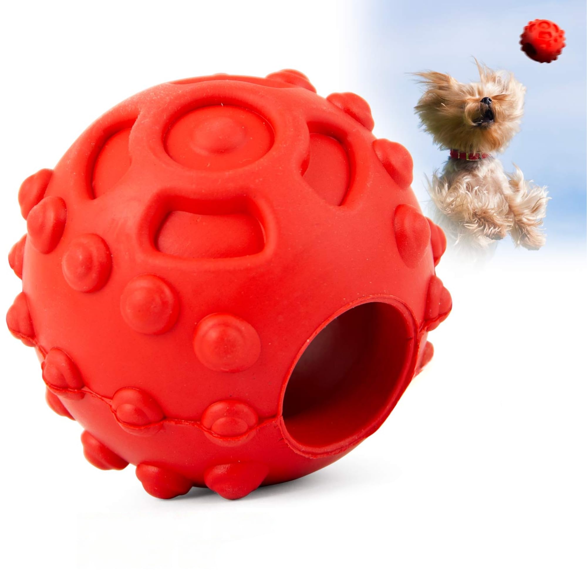 Jeffers Pet Natural Rubber Dog Chew Toy - Red Hollow Ball, Medium - Treat Dispensing, Vanilla Scent, Durable, Non-Toxic, Dishwas