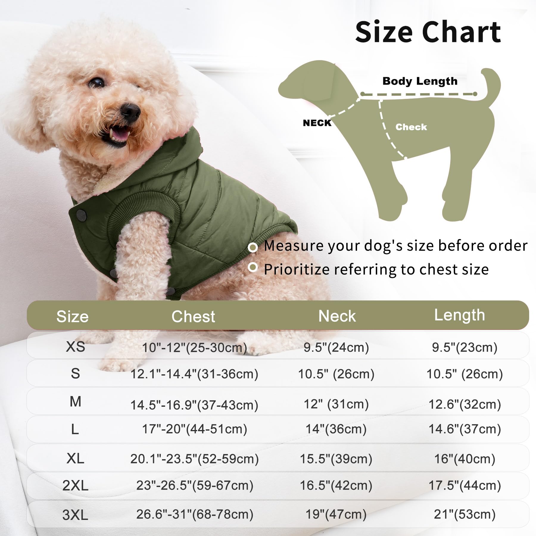 Vecomfy Fleece Lining Extra Warm Dog Hoodie In Winter,Small Dog Jacket Puppy Coats With Hooded Green Xs