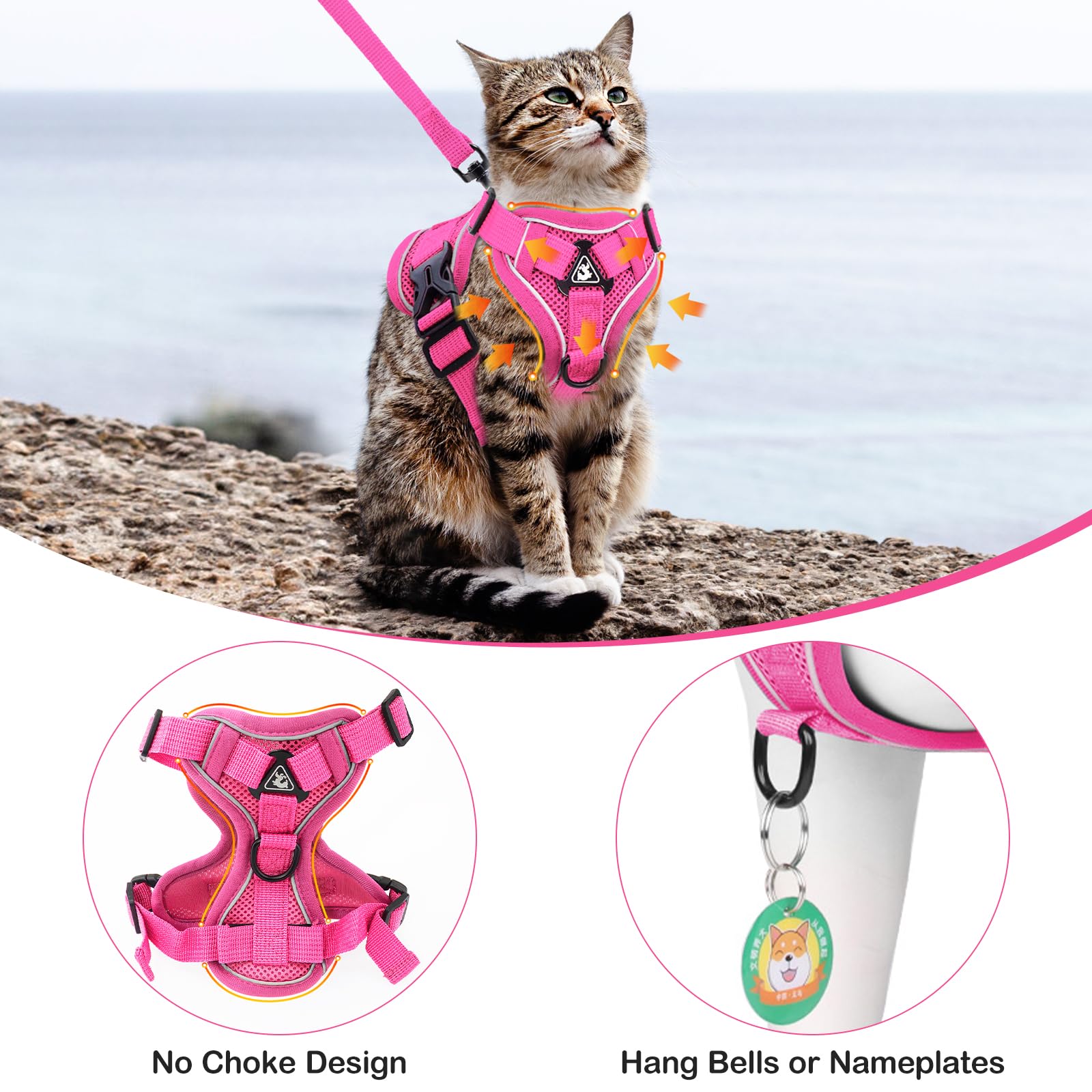 Cat Harness And Leash For Walking Soft Cat Harness Escape Proof, Adjustable Kitten Harness Cat Leash Reflective Strips Jacket, B