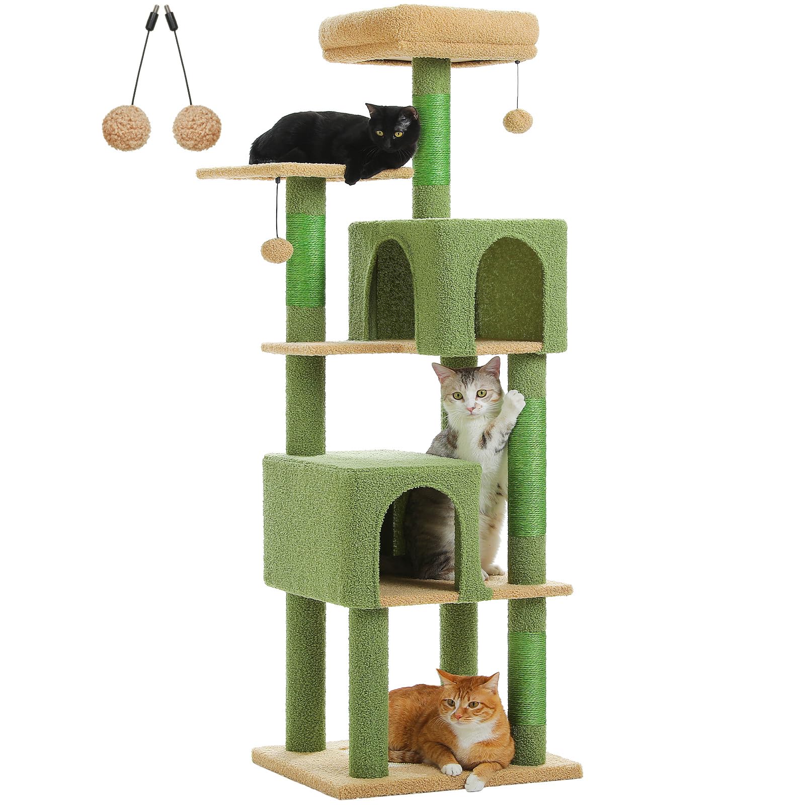 Uymi Cactus Cat Tree For Indoor Cats, 62'' Multi-Level Cat Tower With 2 Spacious Condos, Scratching Pad, 4 Cat Scratching Posts,