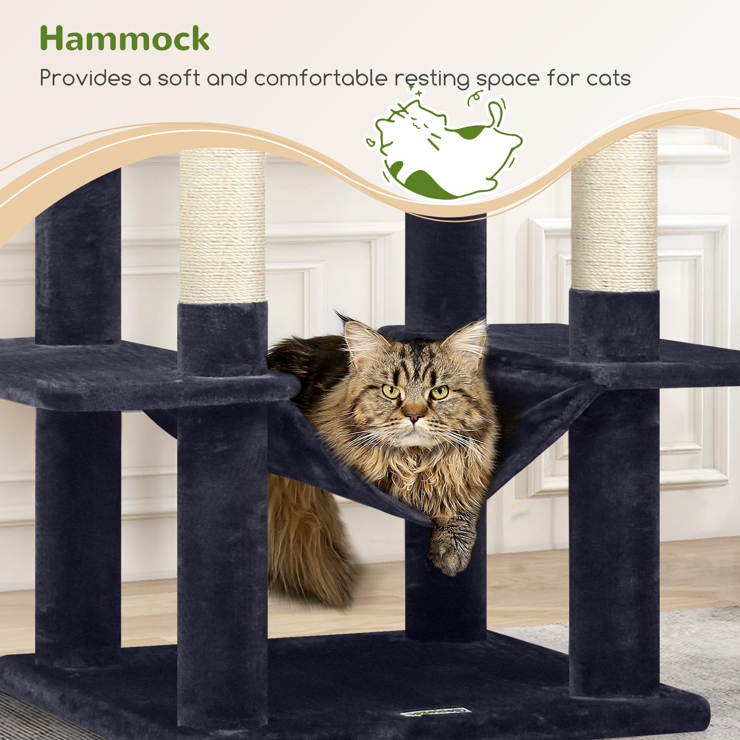 Globlazer Cat Tree Tower, 76-Inch Extra Tall Multi-Level Cat Furniture with Cozy Condos, Hammock and Perches for Adult Cats, Per