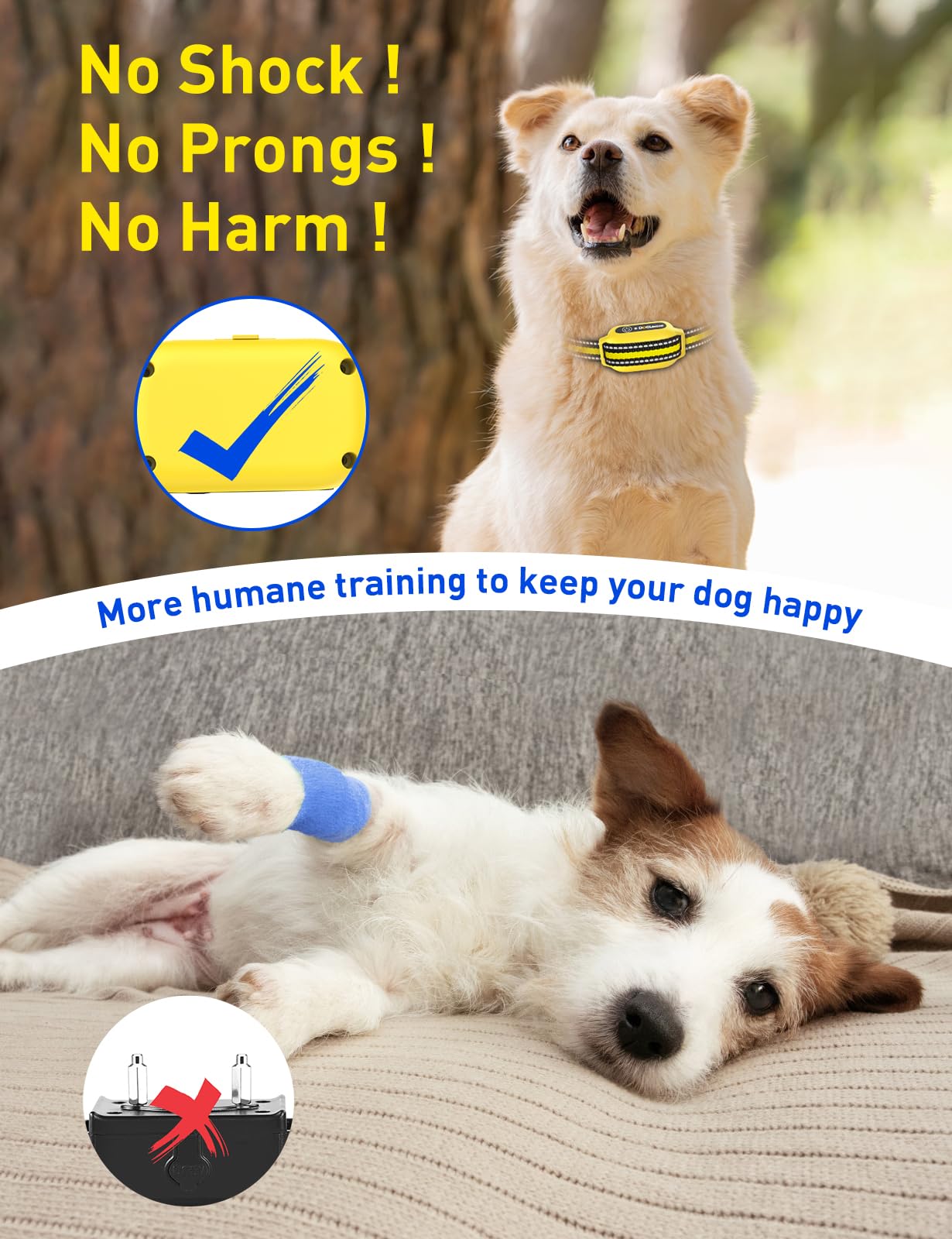 Doglinsen No Shock Dog Training Collar With Remote 2800Ft, Vibrating Dog Collar For Small, Medium, Large Dogs (Yellow)