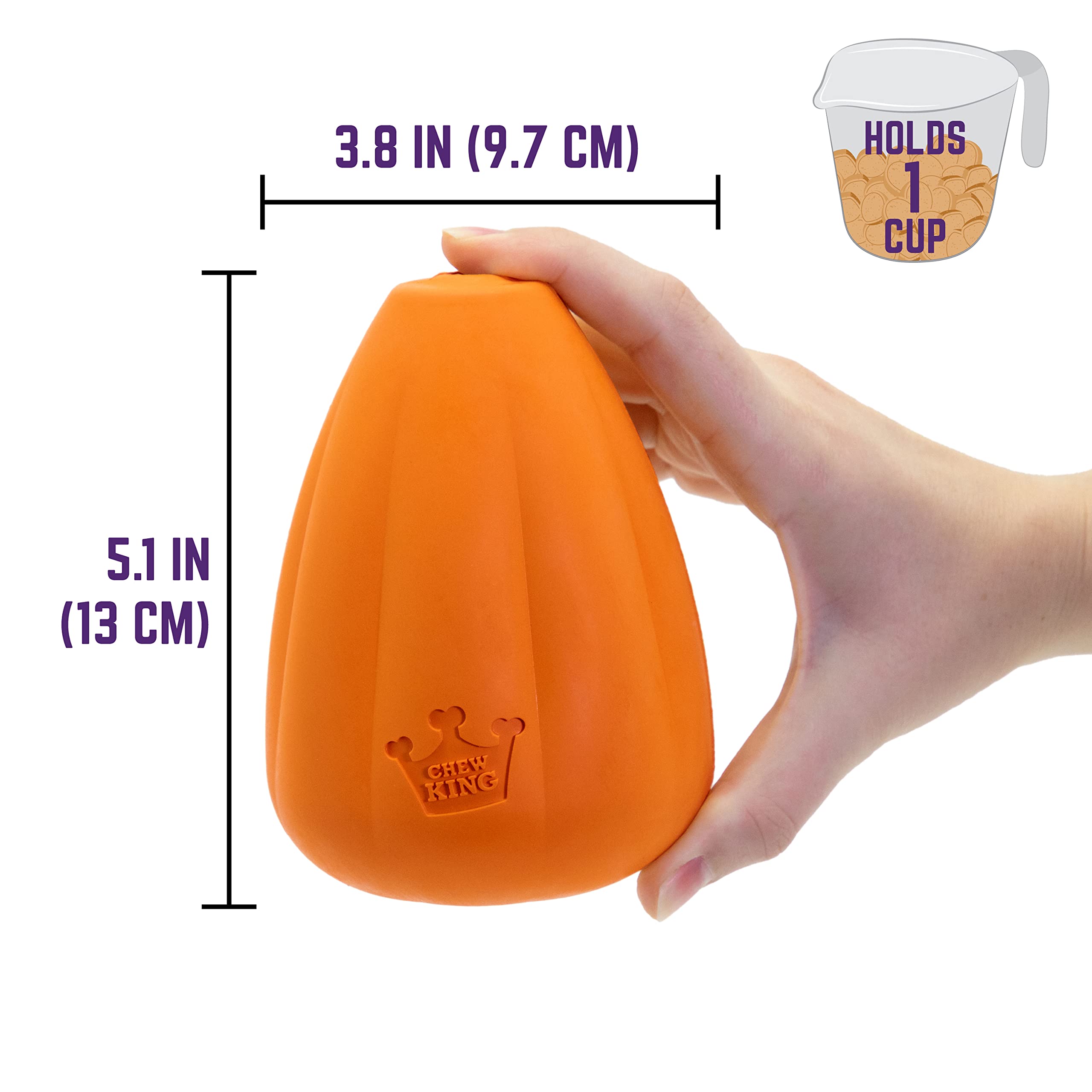 Chew King Premium Treat Dog Toy, Extremely Durable Natural Rubber Toy, Bacon Flavored Dog Toy, Orange, X-Large