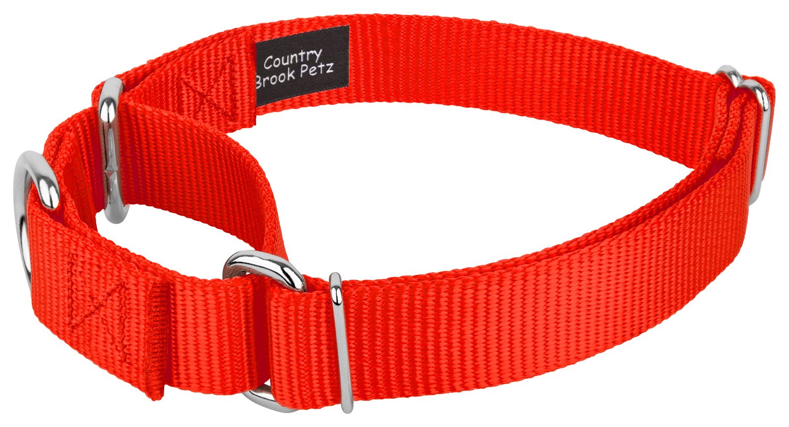 Country Brook Petz - Hot Orange Martingale Heavy Duty Nylon Dog Collar - 21 Vibrant Color Options (3/4 Inch Width, Small)