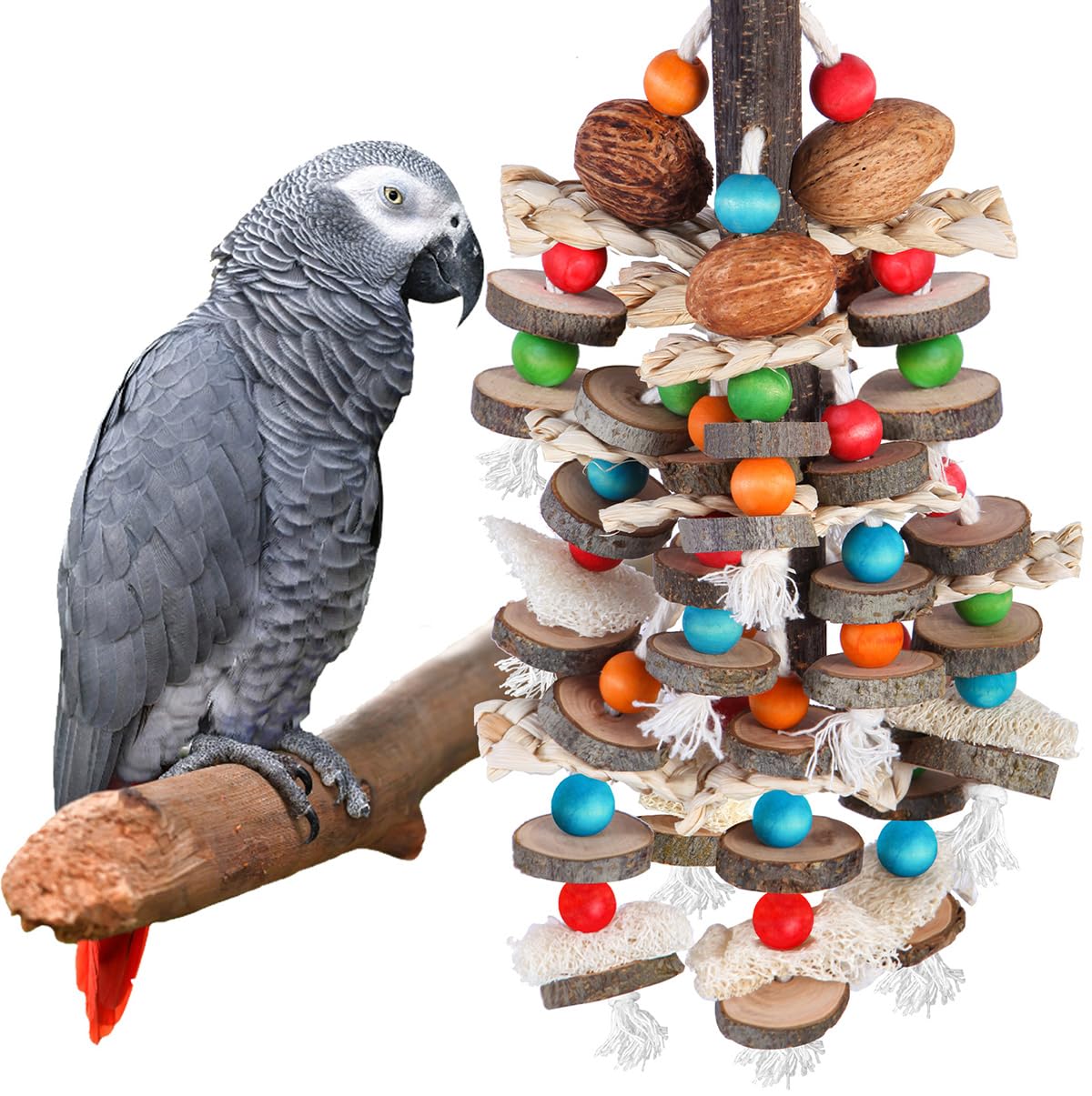 Bbjinronjy Large Parrot Toys Bird Chewing Toys-Natural Nuts Corn Loofah Wooden Bird Cage Toy For African Grey,Macaws,Conure,Coka