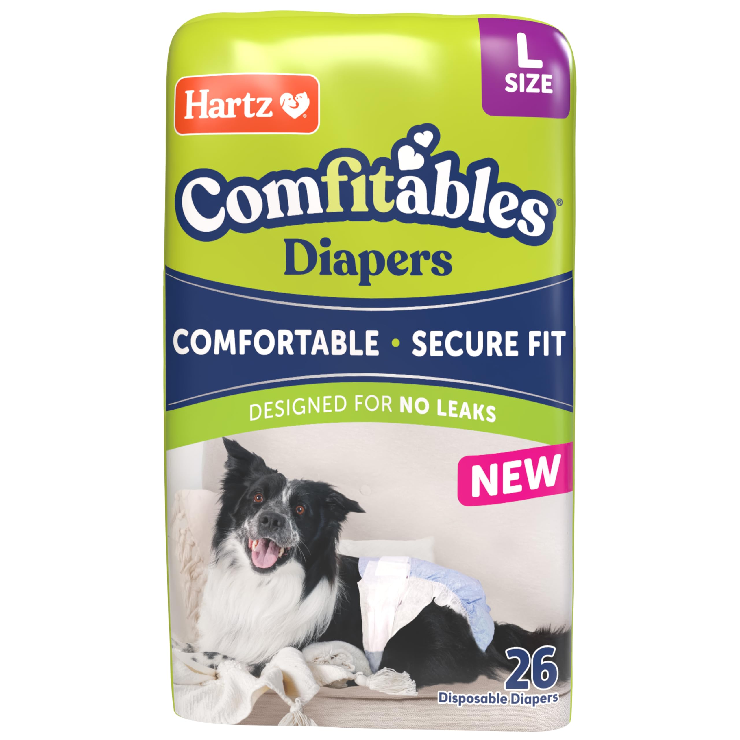 New! Hartz Comfitables Disposable Dog Diapers, Size Large 26 Count, Comfortable & Secure Fit, Easy To Put On, Super Absorbent Ma