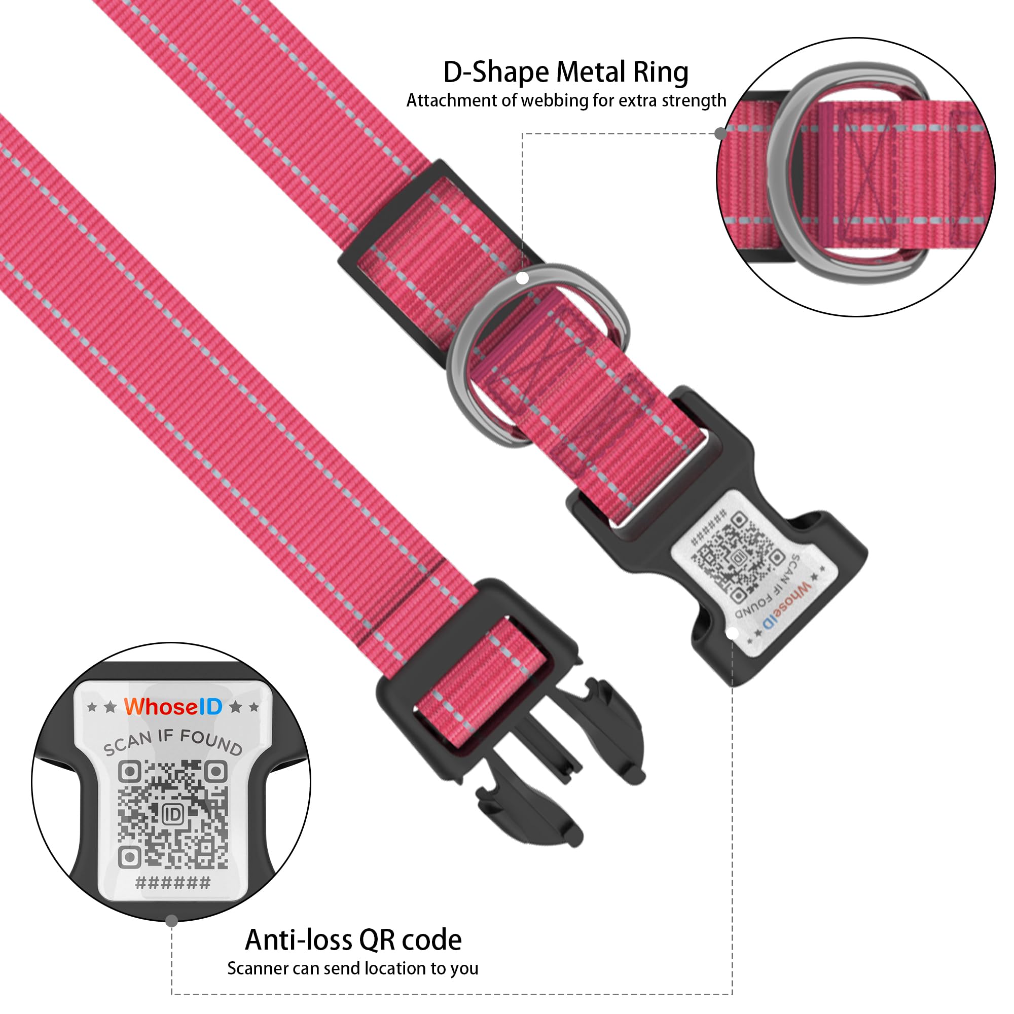 Dog Collar With Qr Code, Reflective Pet Collar, Soft Neoprene Padded & Safety Locking Buckle Adjustable Puppy Collar (Xs,Rose)