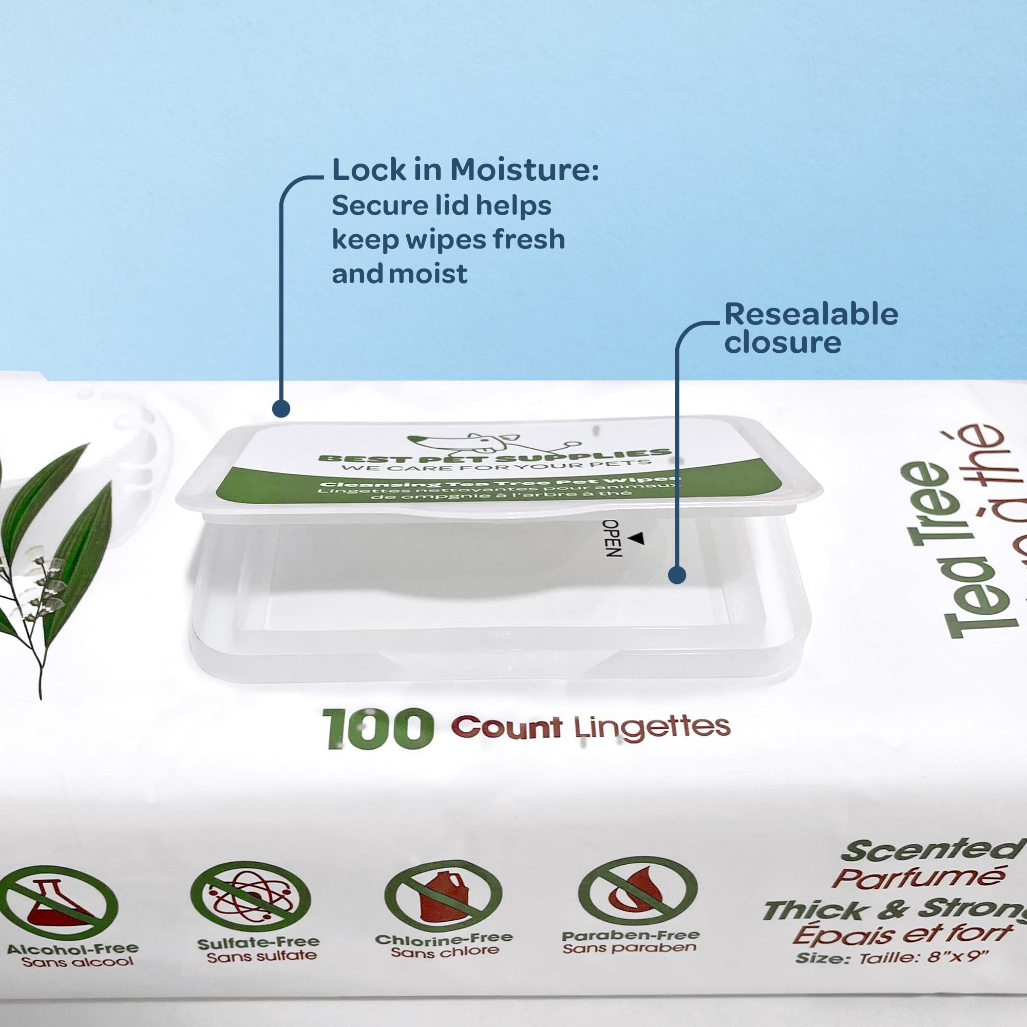 Best Pet Supplies Pet Wipes For Dogs - Dog Wipes Cleaning Deodorizing, For Coats, Ears, Paws - Cleansing, Tea Tree, 400 Count