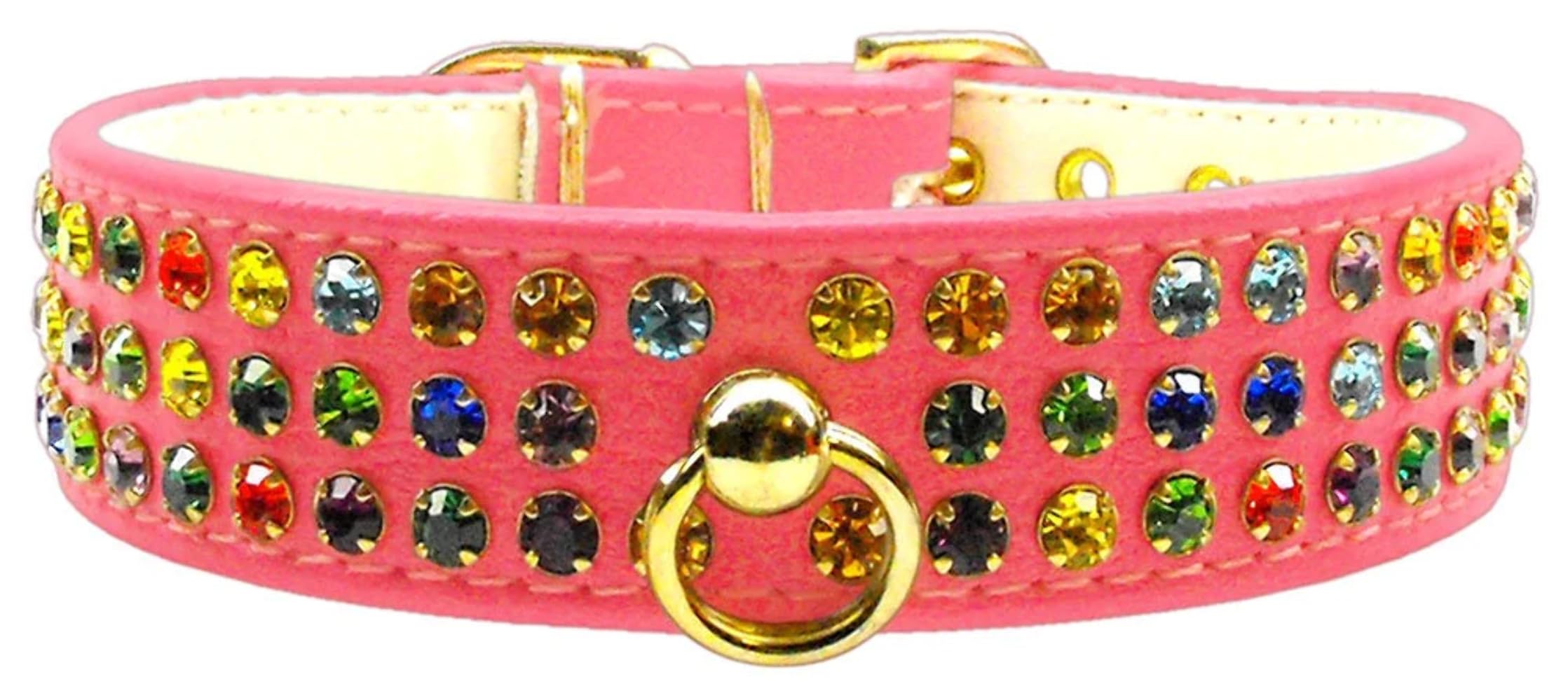 Dog, Puppy & Pet Collar, Mardi Gras Three Row Confetti Jewel Set Black 16