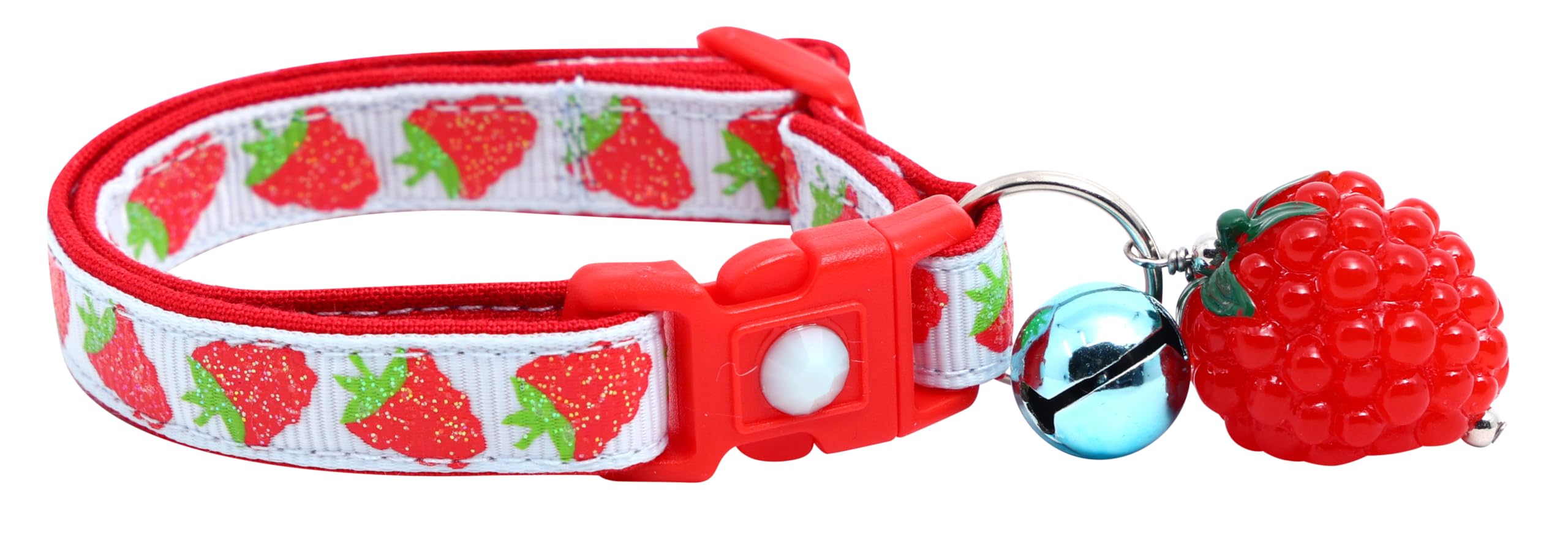 Raspberry Cat Collar With Charm & Bell | Safety Breakaway Collar | Adjustable Large Size Or Kitten Collar (Blue, Small(10Lbs & L