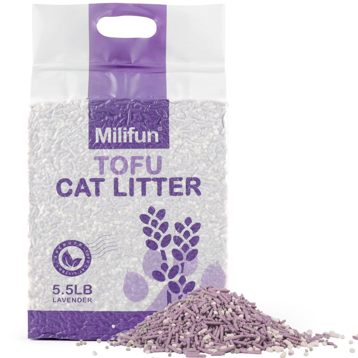 Tofu Cat Litter, Dust-Free Kitty Litter, Fast Drying, Ultra Absorbent Clumping Cat Pellets, Lavender Odor Control, Less Scatteri