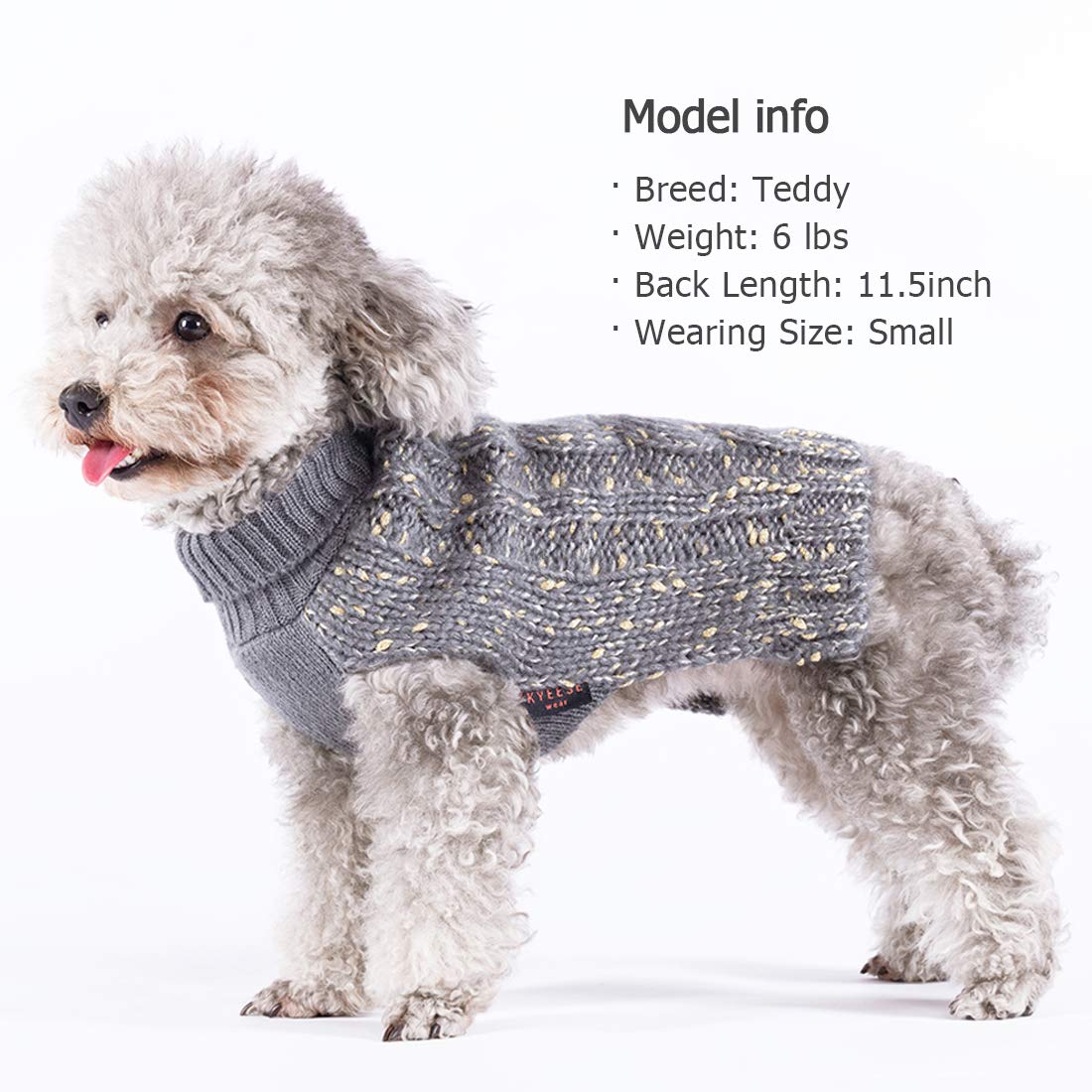 Kyeese Dog Sweater For Small Medium Dogs Knit Pullover Doggie Sweater Warm Pet Sweater For Fall Winter With Golden Yarn Decors Grey