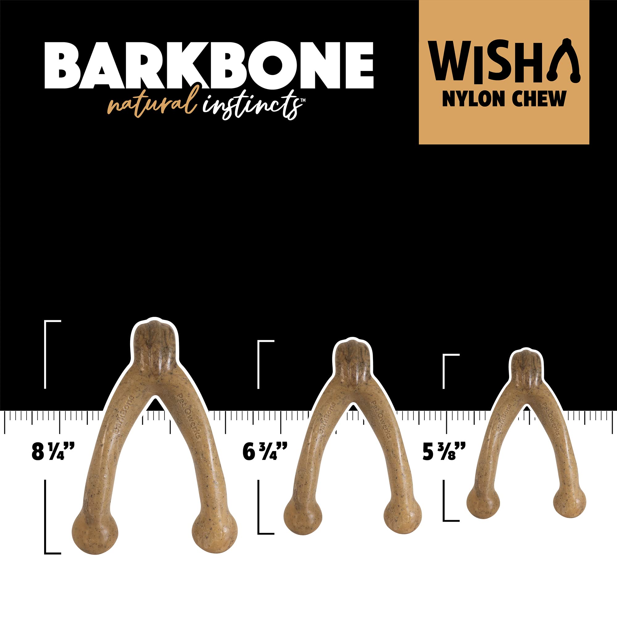 Pet Qwerks Wishbone Barkbone - Nylon Chew Toy For Aggressive Chewers - Bacon Flavor - 8.25'