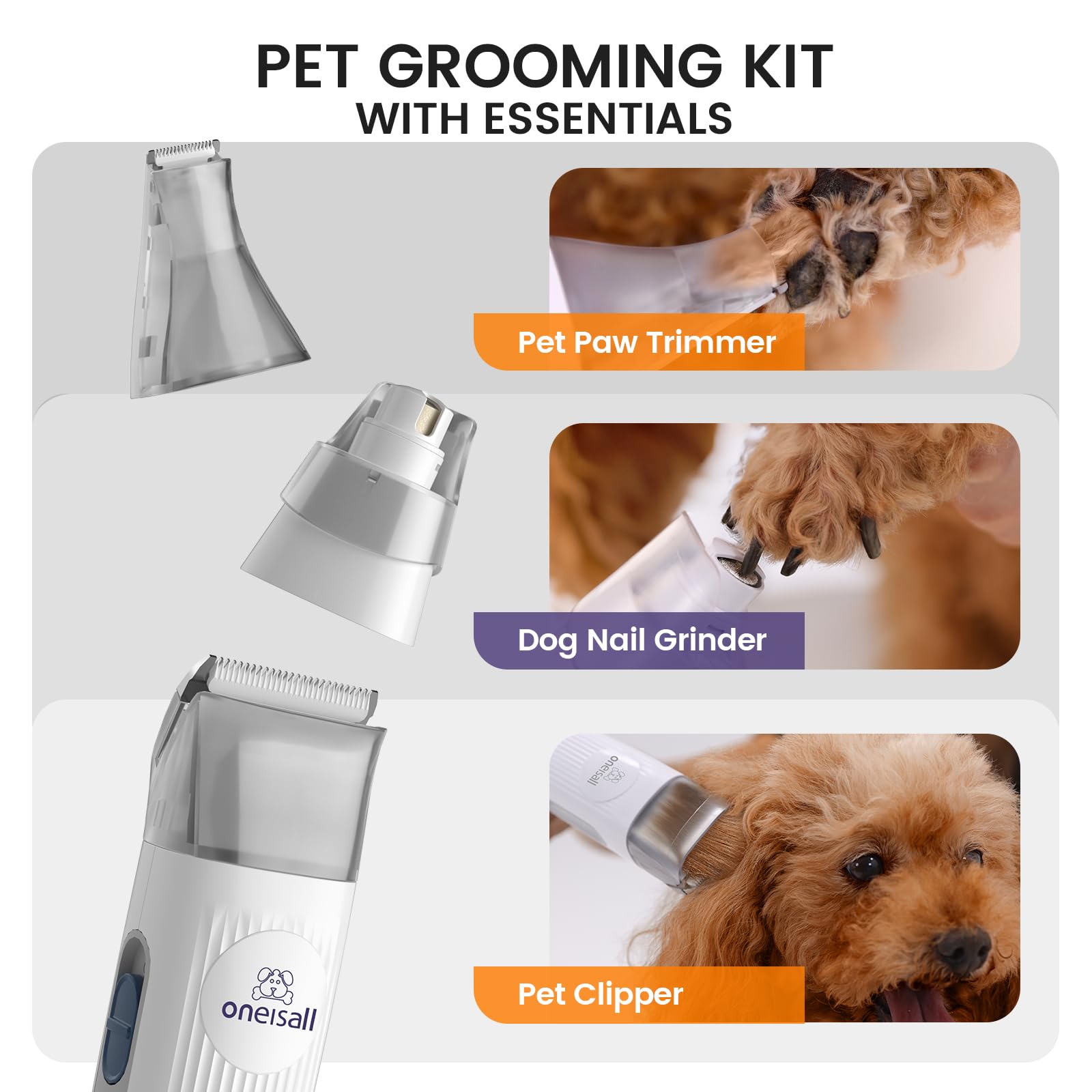 Oneisall Dog Hair Vacuum & Dog Grooming Kit, Pet Grooming Vacuum With Pet Clipper Nail Grinder, 1.5L Dust Cup Dog Brush Vacuum W
