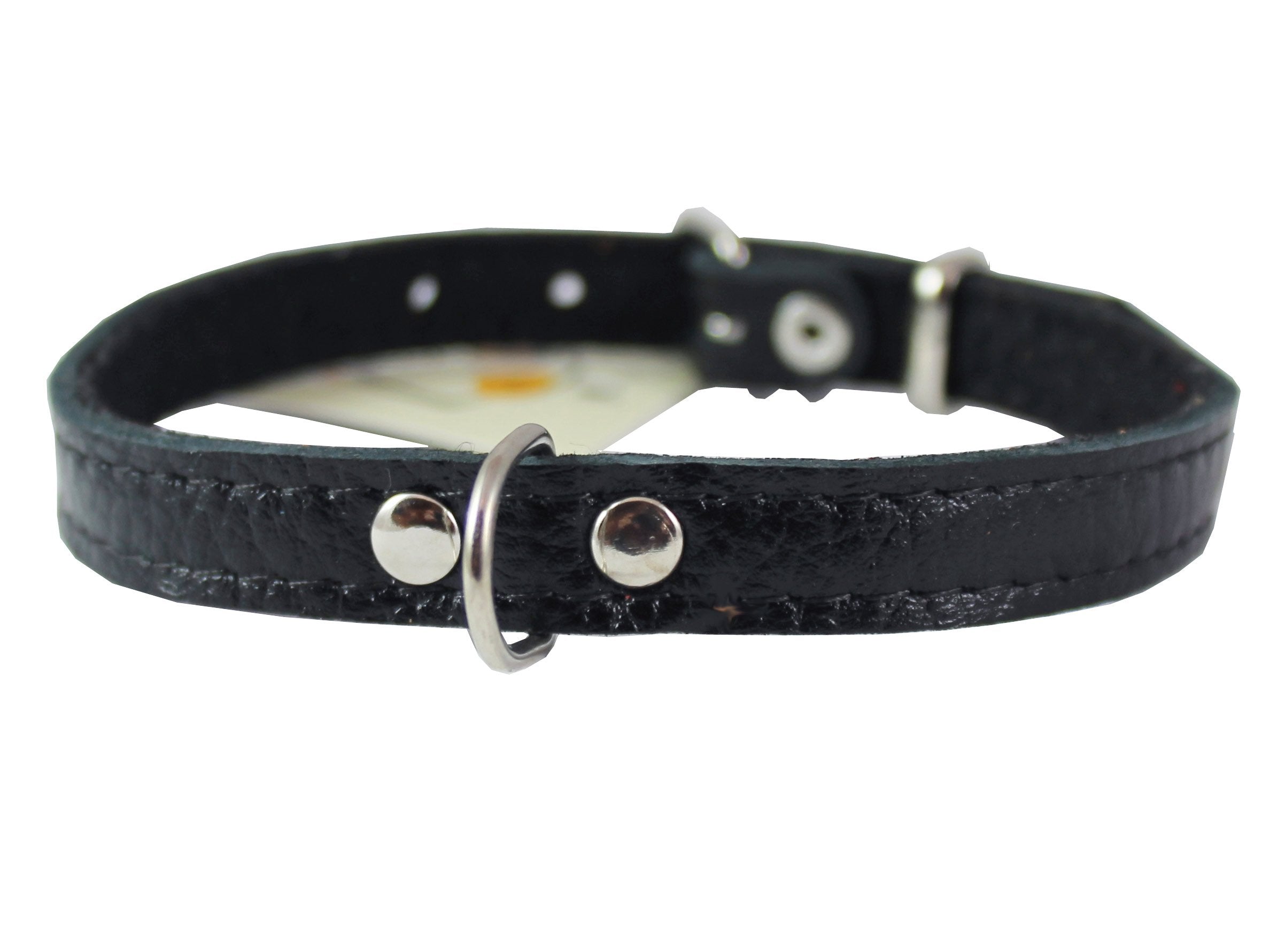 Black Genuine Leather Felt Padded Dog Collar 13 x1/2 Wide Fits 9-12 Neck, Maltese, Yorkshire Terrier, Puppies