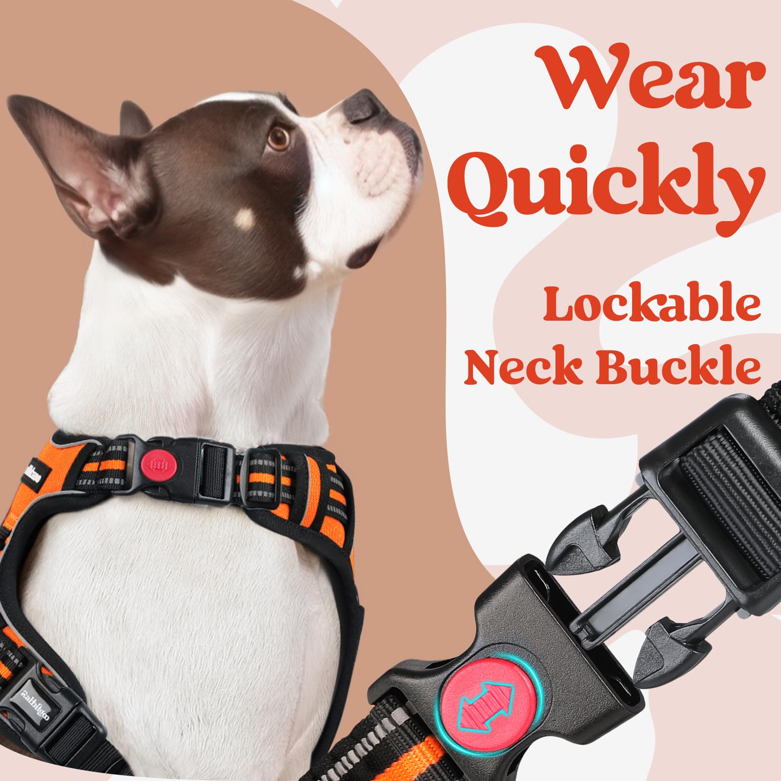 Rabbitgoo Dog Harness Medium Sized, No Pull Pet Harness With 3 Buckles, Adjustable Soft Padded Pooch Vest With Instant Control Handle, Easy Walking Reflective Pet Vest For Medium Dogs, Orange, M