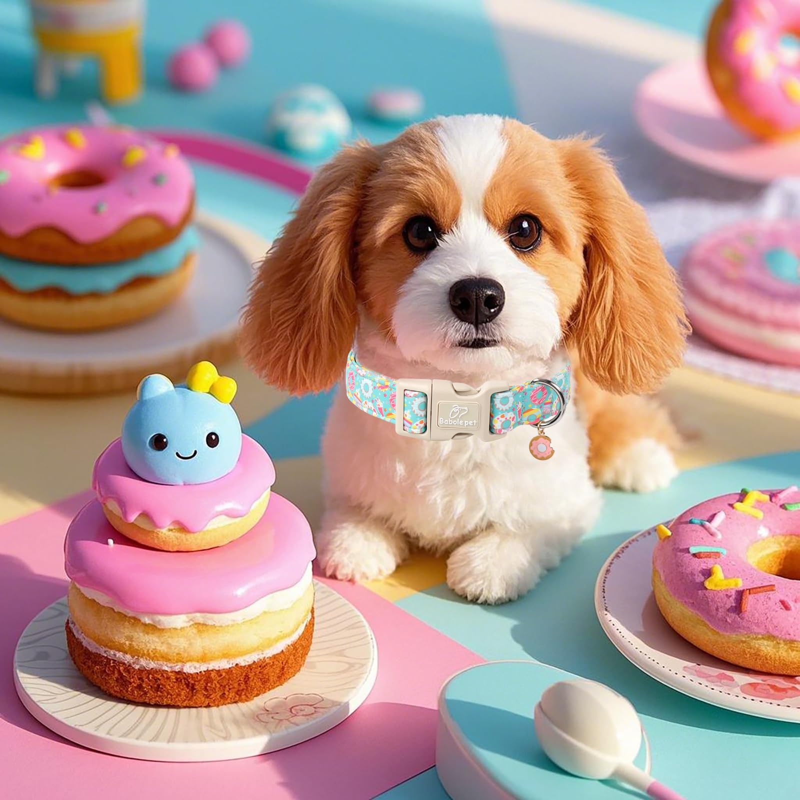 Babole Pet Adjustable Summer Dog Collar, Cute Mint Dessert Dog Collars For Small Dogs, Lightweight Quick-Release Buckle Collar F