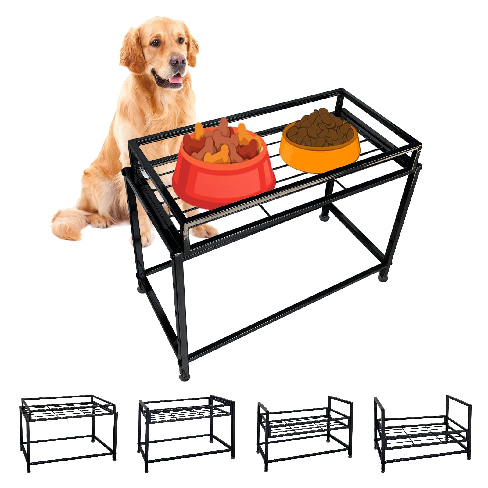 Lifted Dog/Cat Bowl Stand, Raised Dog Bowl Holder for Existing Bowls, 4 Adjustable Heights for Puppy, Small, Medium and Large Si
