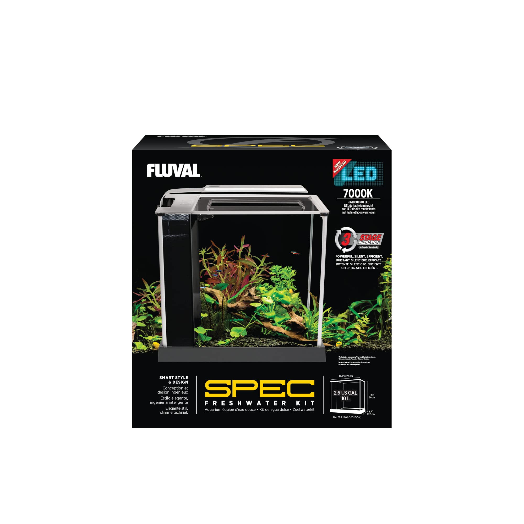 Fluval Spec Freshwater Aquarium Kit, Aquarium With Led Lighting And 3-Stage Filtration, 2.6 Gallon, Black, Large Breeds