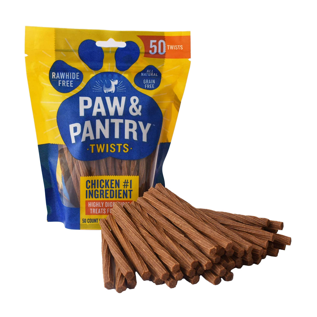 Paw & Pantry 5' Soft & Chewy Stick Twists Made With Real Beef & Turkey - Pack Of 50 Rawhide Free Beef & Turkey Dog Treats - Grain-Free Dog Twist Sticks - Healthy Dog Training Treats For Any Size Pup