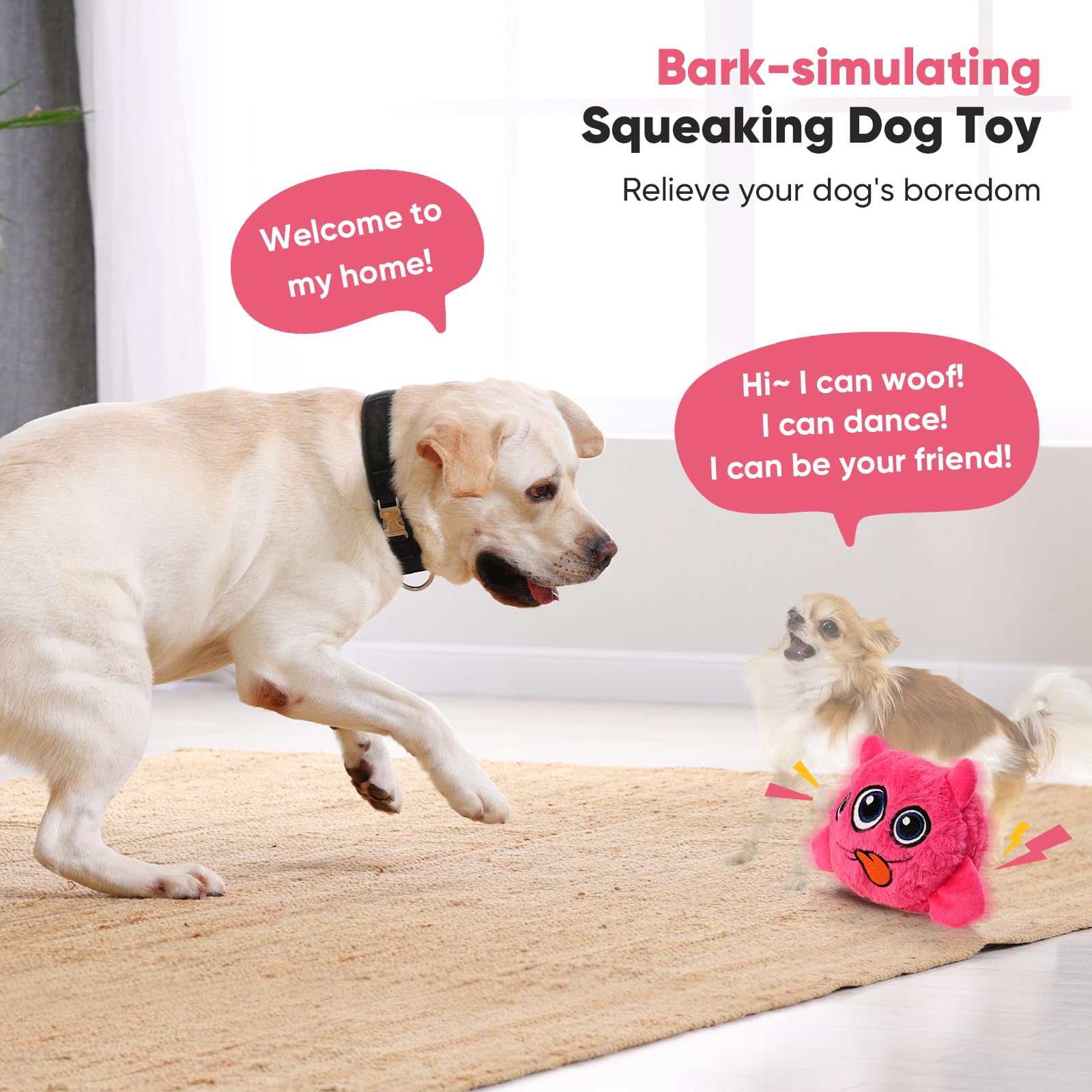 Petbobi Interactive Dog Toys for Boredom - Moving Dog Toy for Stimulating Play, Pet Plush Squeaky Ball for Small Medium Breeds w