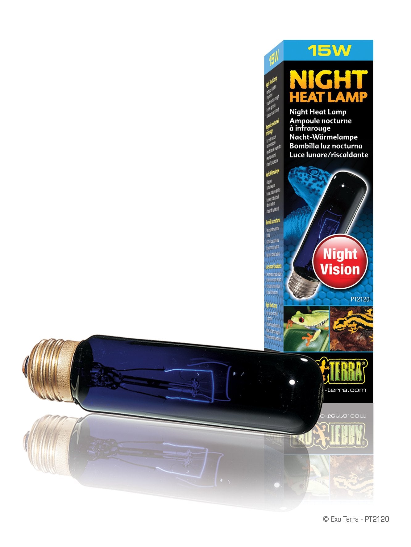 Exo Terra Night Glo Moonlight Heat Lamp, T10 Reptile Terrarium Light Bulb, 15 Watts, PT2120A1