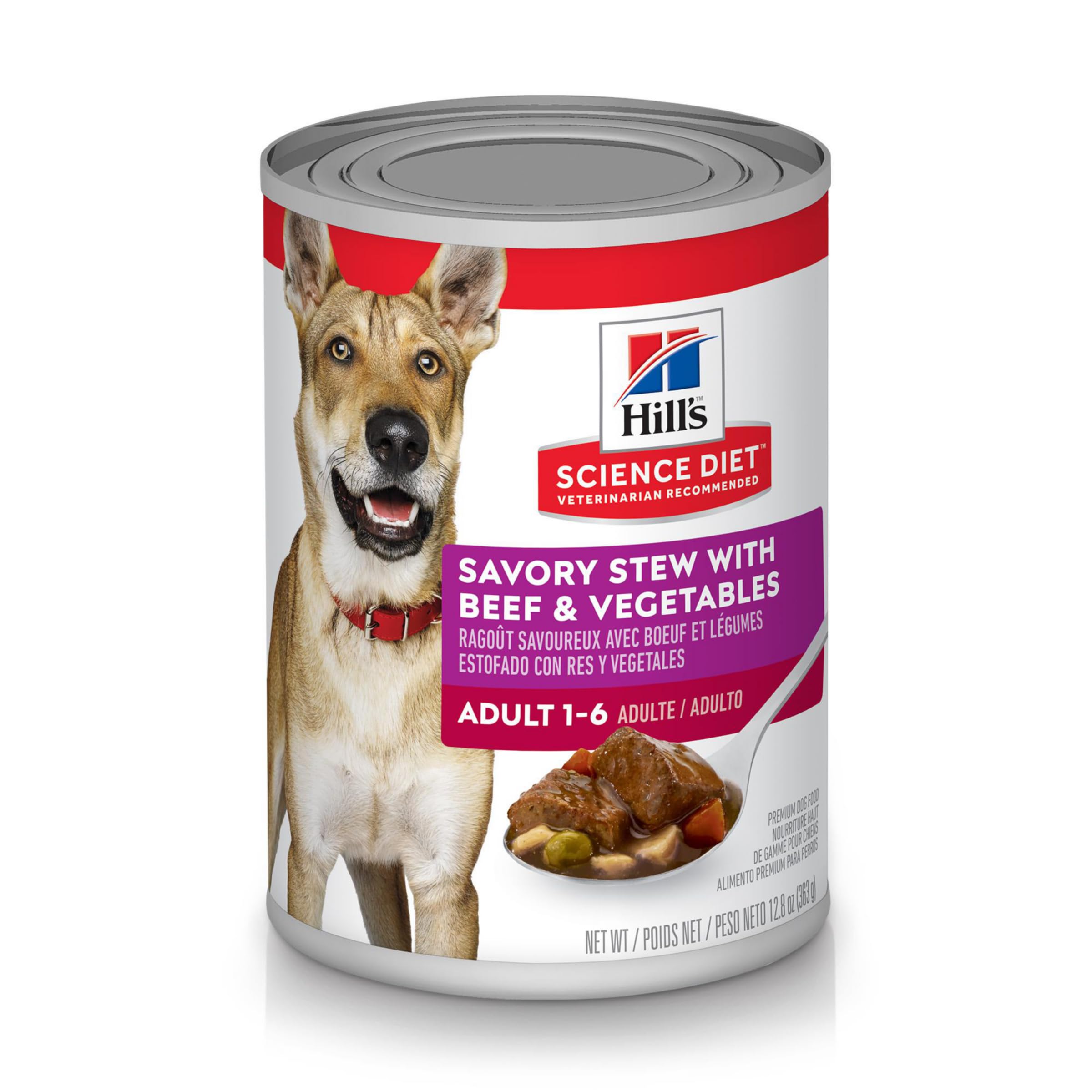 Hill s Science Diet Adult 1-6, Adult 1-6 Premium Nutrition, Wet Dog Food, Beef & Vegetables Stew, 12.8 oz Can, Case of 12