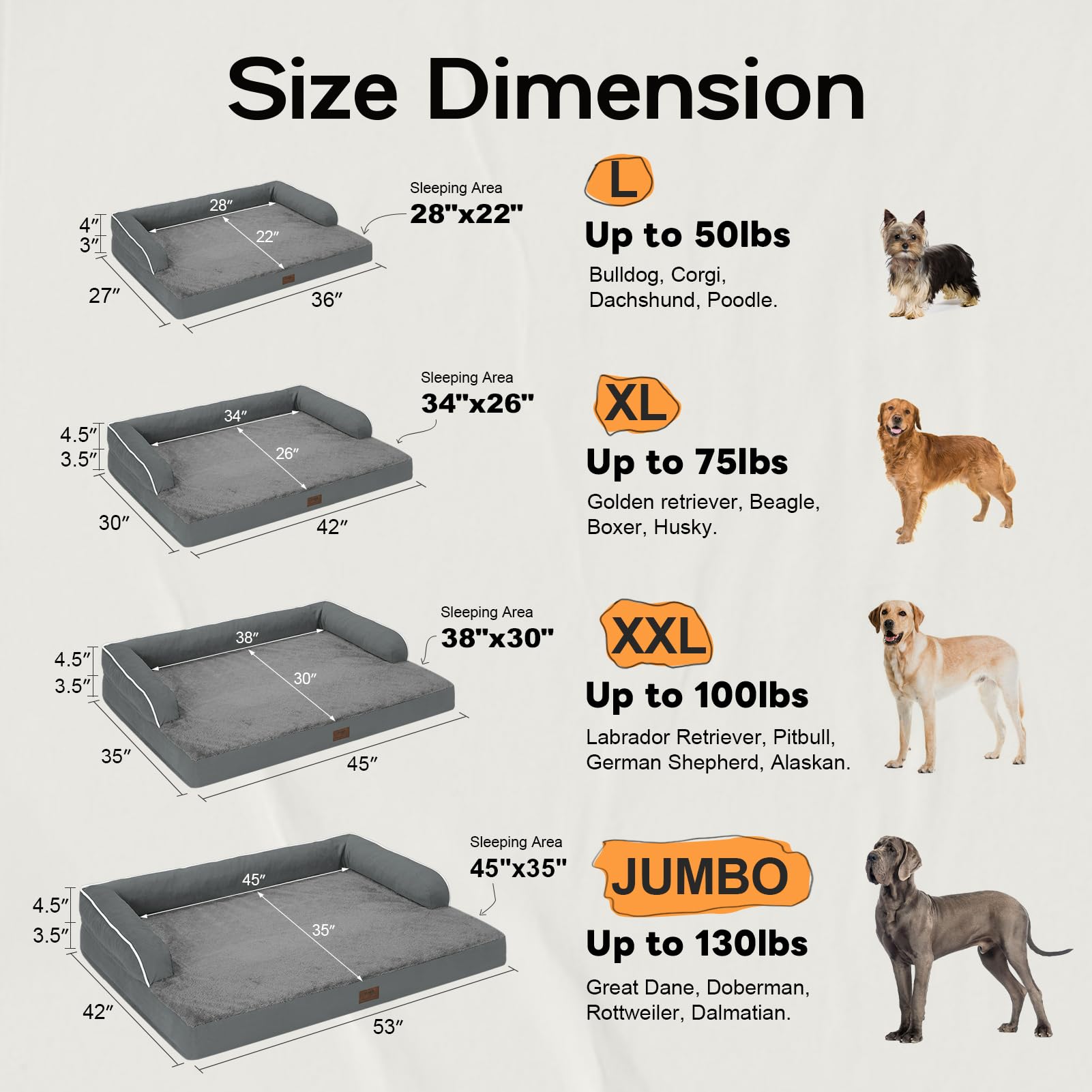 Large Dog Bed Orthopedic Washable - Beds Bolster - Extra Xl Xlarge Big Dogs - Memory Foam Couch Sofa - Waterproof With Removable Cover - Dark Grey Dog Bed