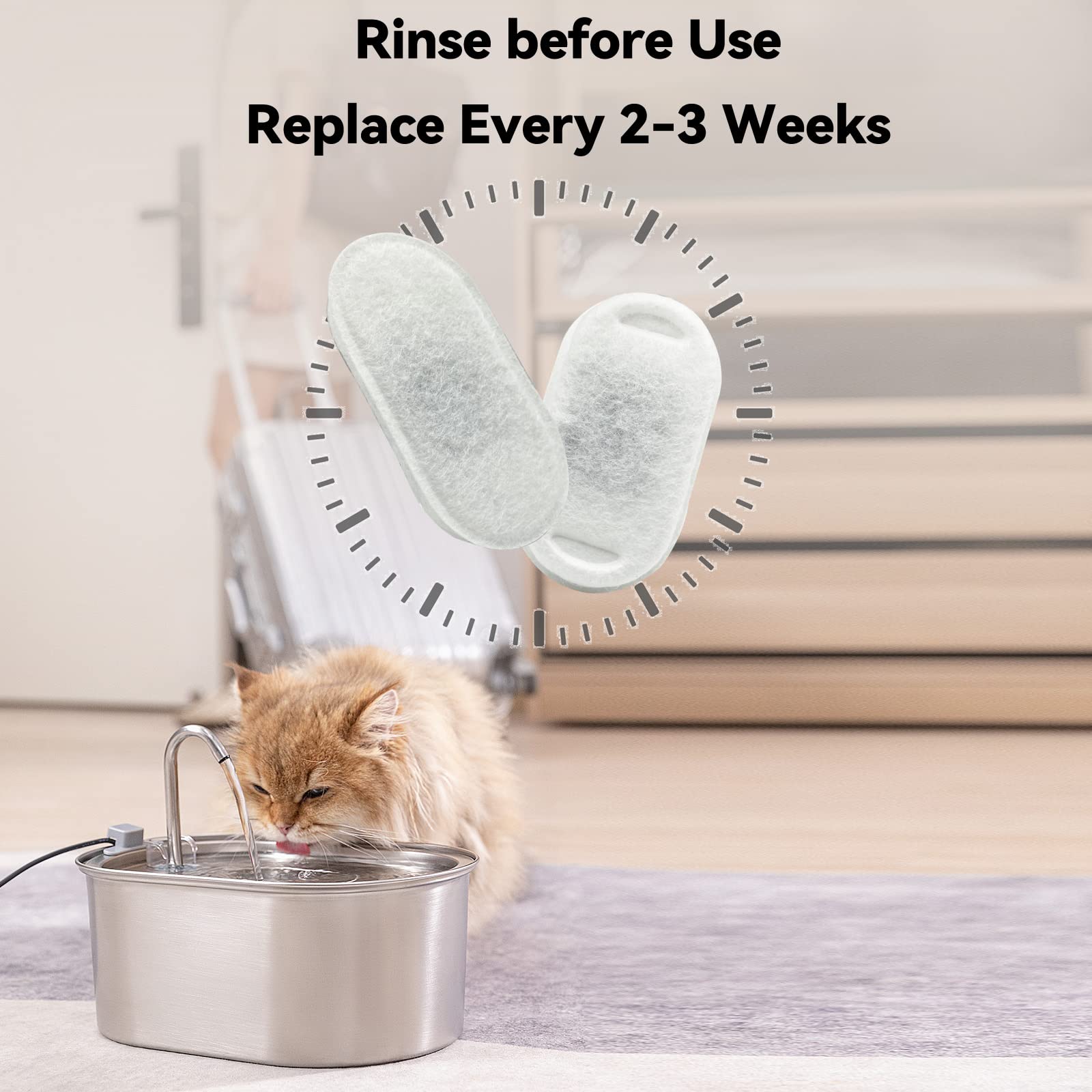 SOOFPET Cat Water Fountain Filters - 8-Pack (4 Carbon  4 Foam) Replacement Filters for 108oz/3.2L Stainless Steel Fountain