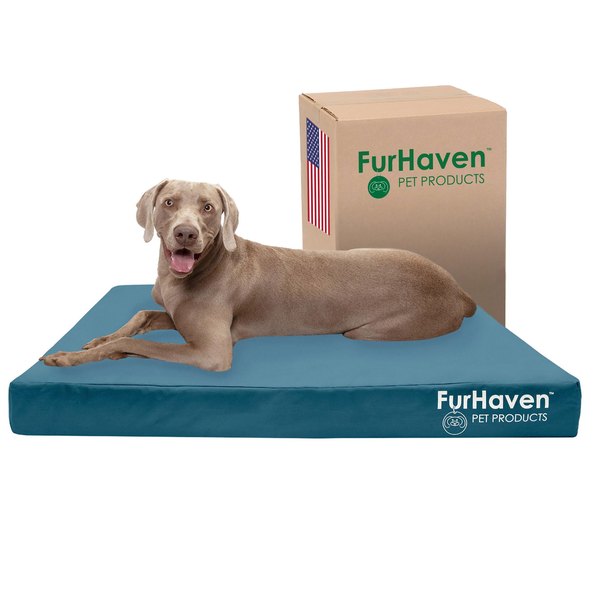 Furhaven Water-Resistant Cooling Gel Dog Bed for Large Dogs, Deep Lagoon, Jumbo Plus/XXL, 53L x 40W x 5Th
