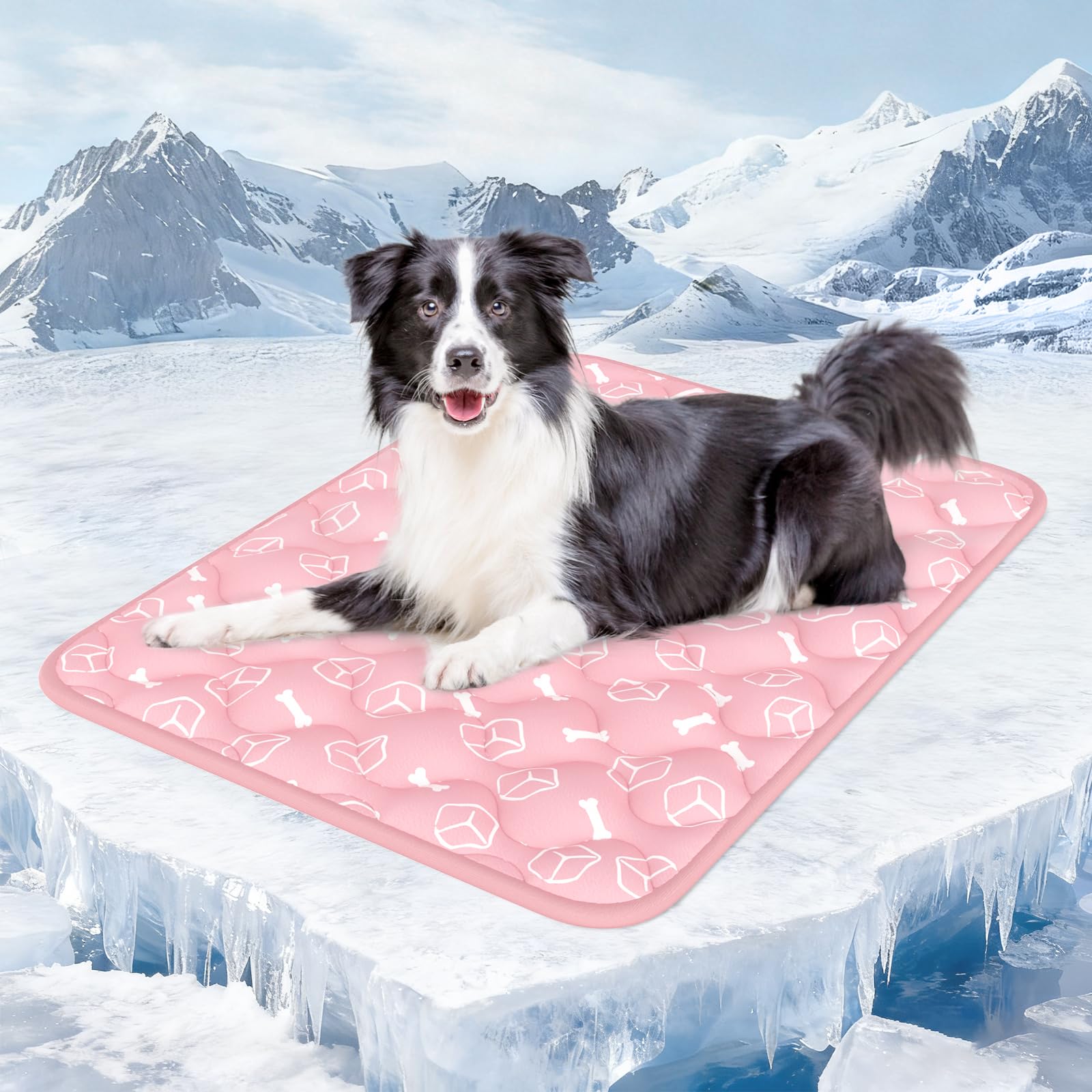 Rywell Dog Cooling Mat 2.0,Soft Blush Pink, 44 x 32 Thick & Durable Cooling Mat for Extra Large Dogs, Long-Lasting Cool with Wat