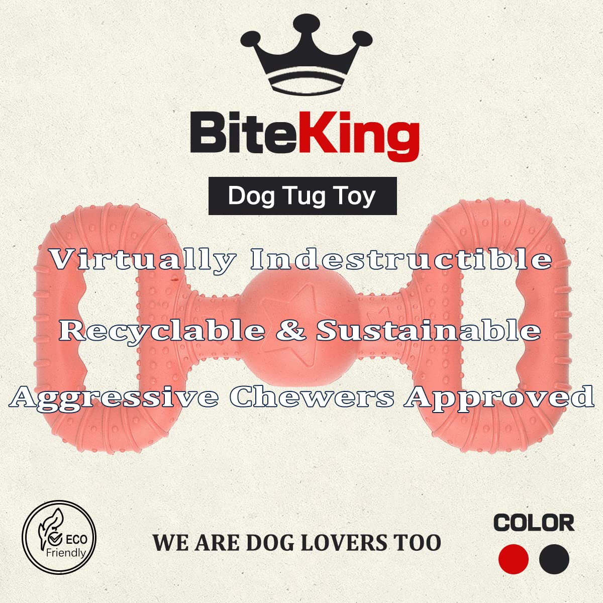 BiteKing Natural Rubber Dog Toys for Medium Aggressive Chewers - Lifetime Replacement - Tough Tug War Dog Toy for Medium Dogs To
