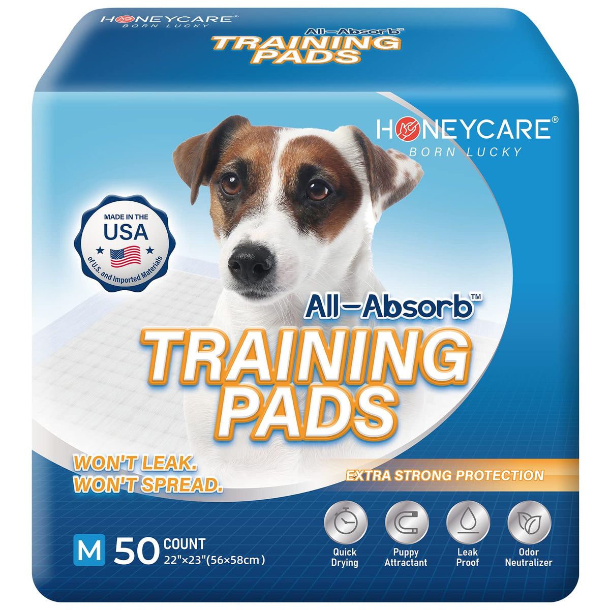 Honey Care All-Absorb Puppy Training Pads Made In The Usa! Ultra Absorbent And Odor Eliminating, Leak-Proof 5-Layer Potty Traini