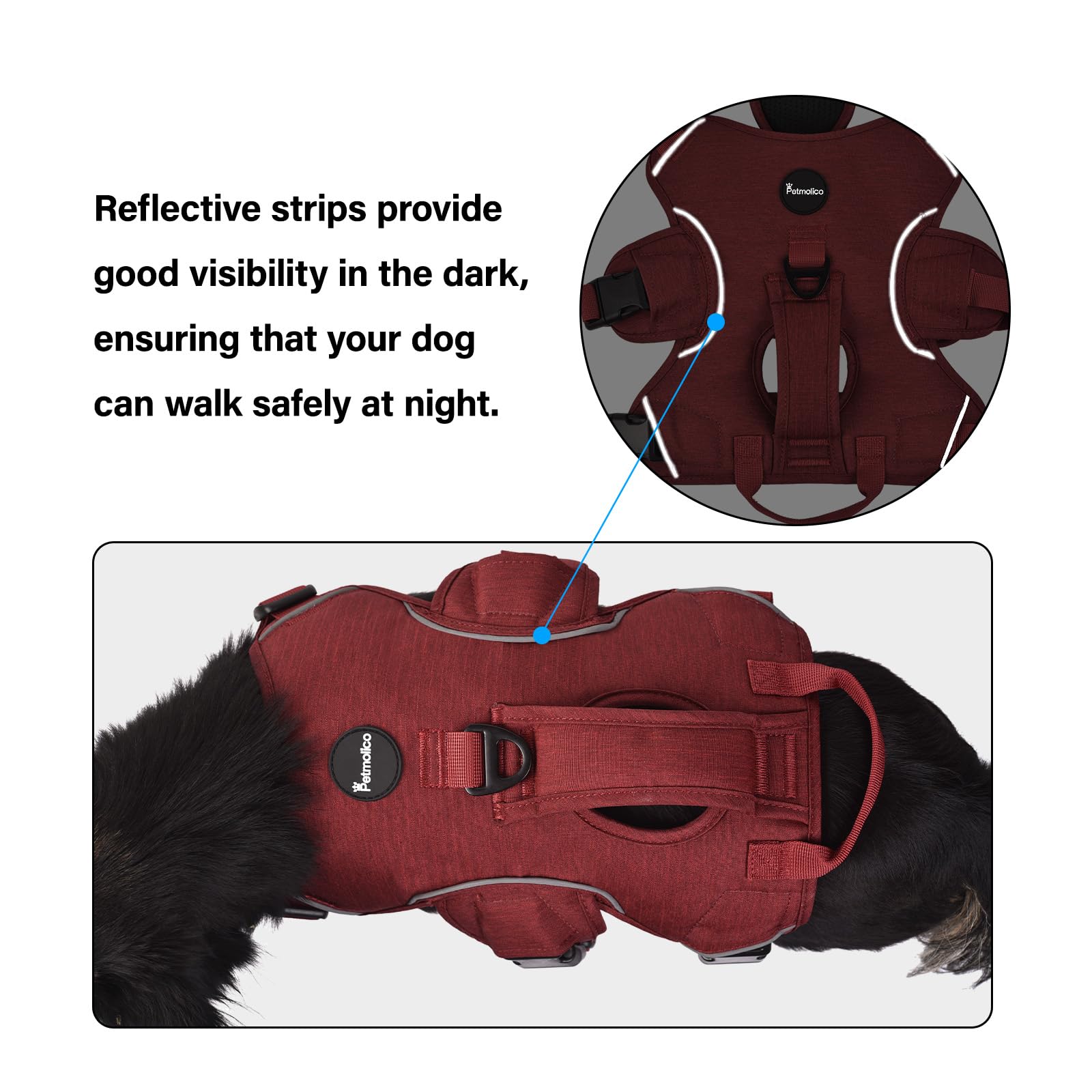 Petmolico Escape Proof Dog Harness Vest, Adjustable No Pull Vest Reflective Dog Harness Vest For Large Dogs(Red,Medium)