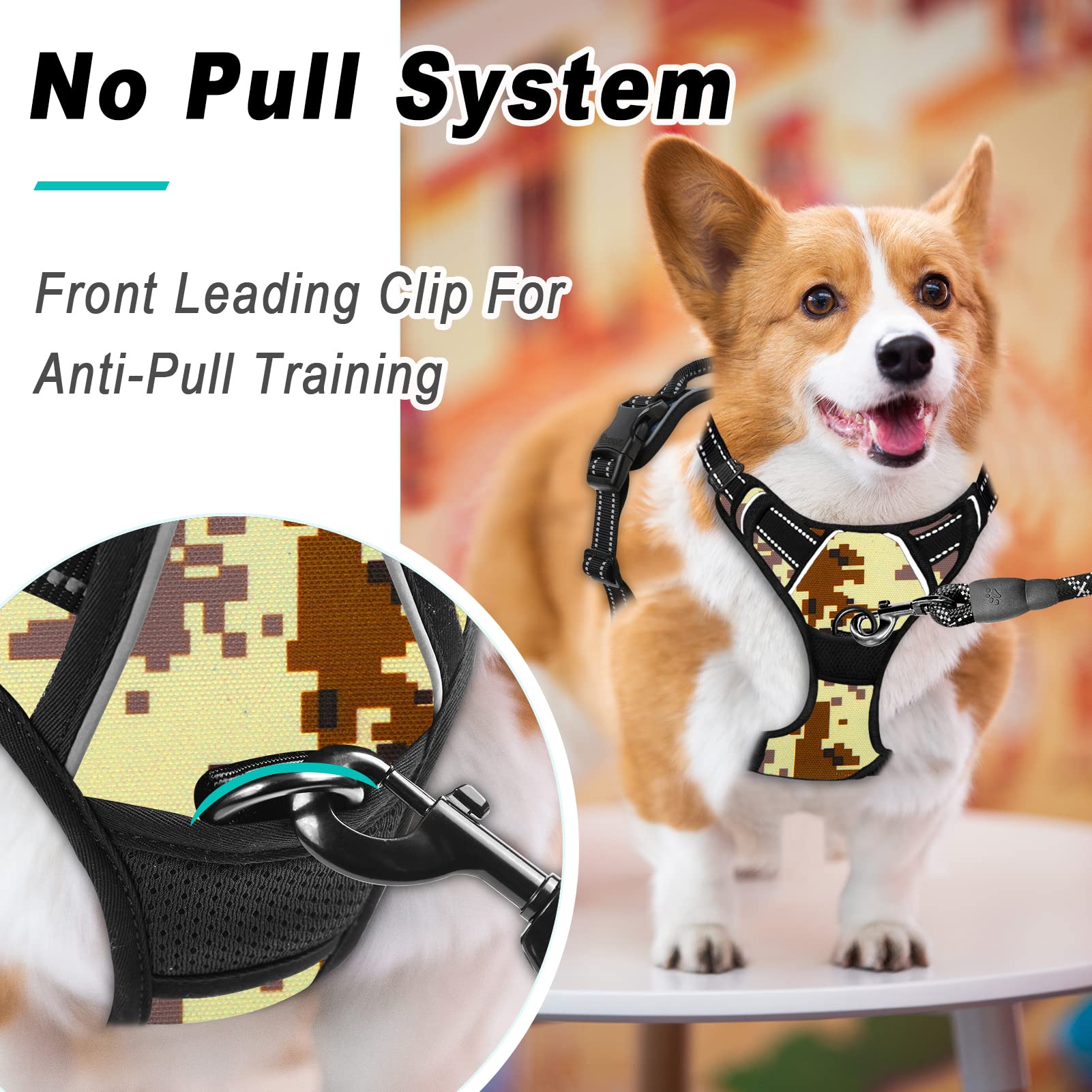 Barkbay No Pull Dog Harness Large Step In Reflective Dog Harness With Front Clip And Easy Control Handle For Walking Training Running(Desert Camo,Xl)