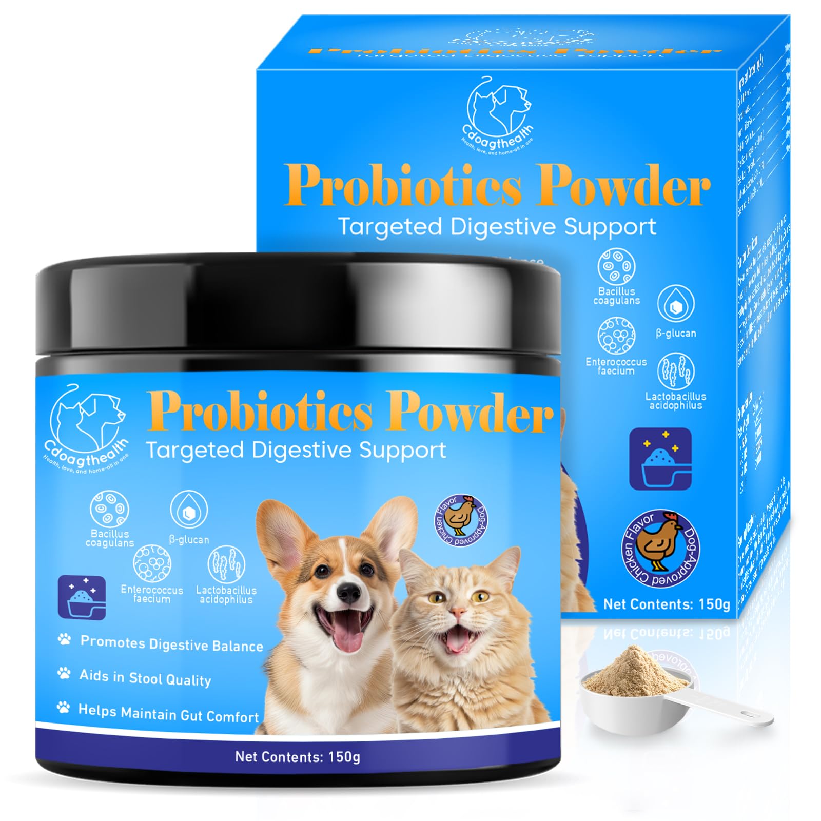 Probiotic Powder for Dogs and Cats - 5-in-1 Formula Supports Gut Health, Digestion and Immune System - with Digestive Enzymes an