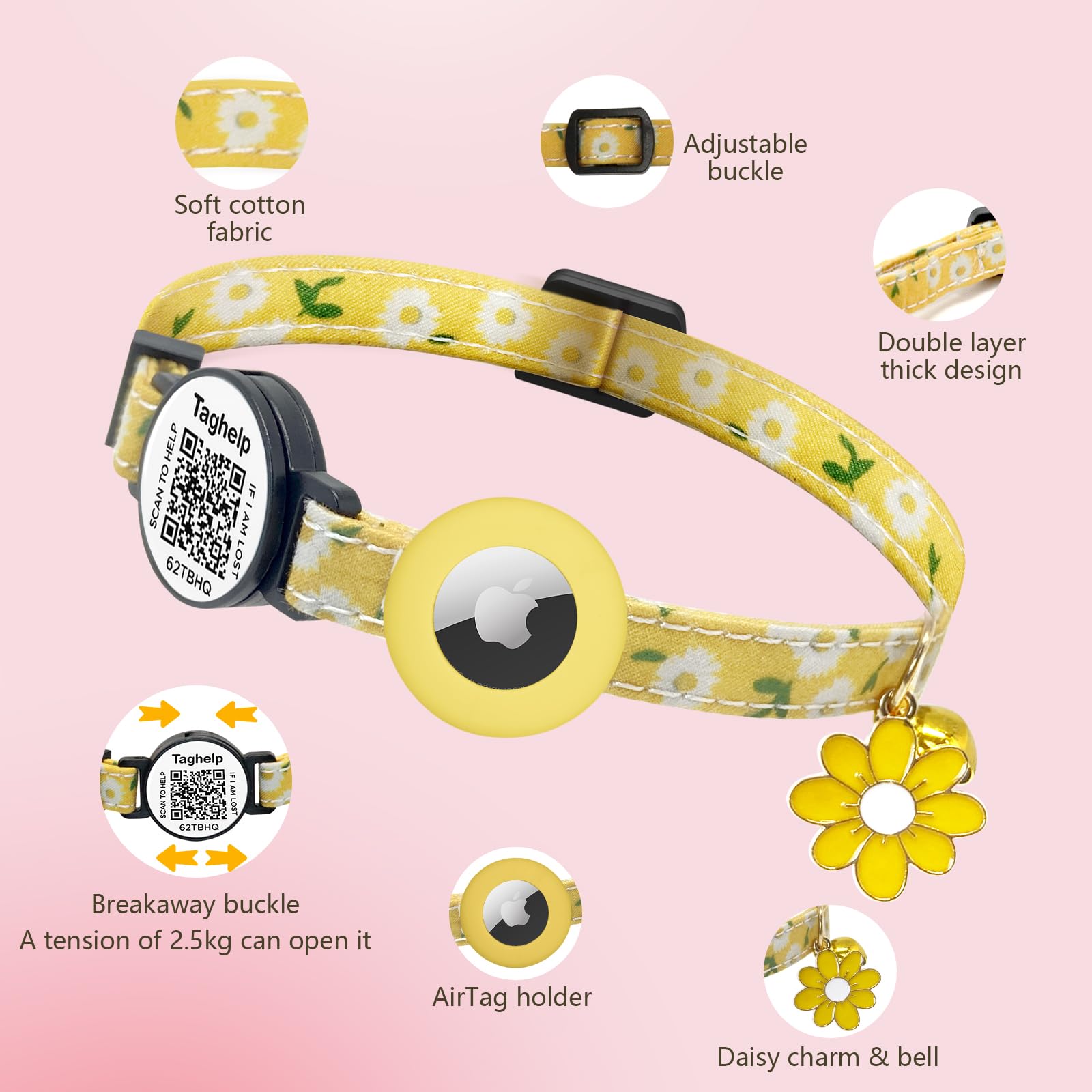 8-13In Airtag Cat Collar Lightweight And Comfortable, Bells & Flower Charm Collar Breakaway With Silicone With Apple Air Tag Hol