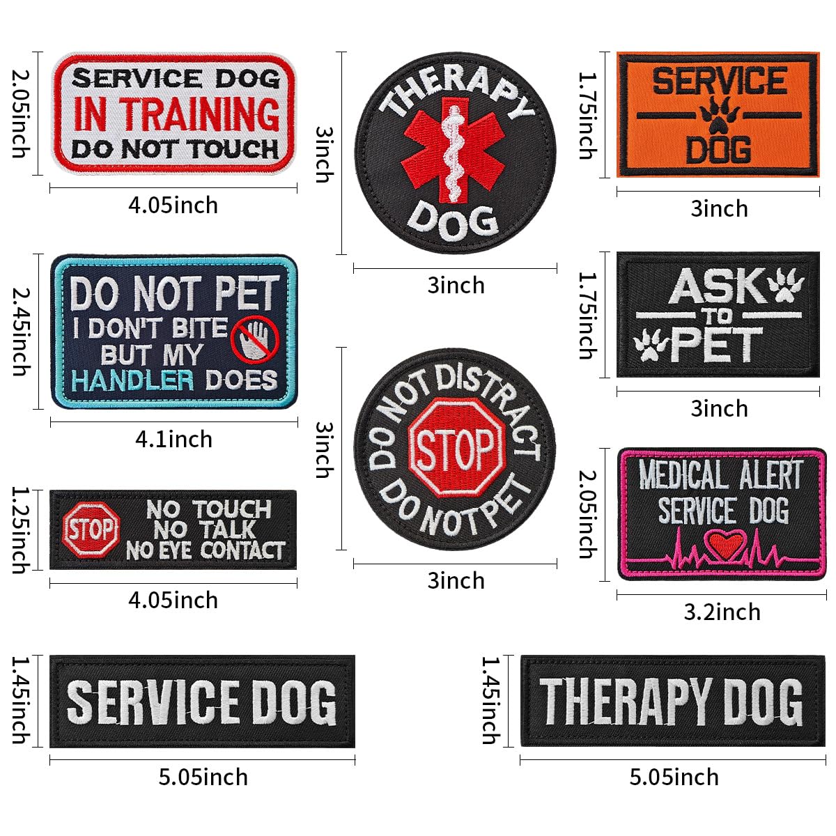 Zesion 10 Pcs Of Service Dog Patch, Removable Embroidered Hook And Loop Patch For Dog Vest Carrier, Tactical Vest Patch, Collar/